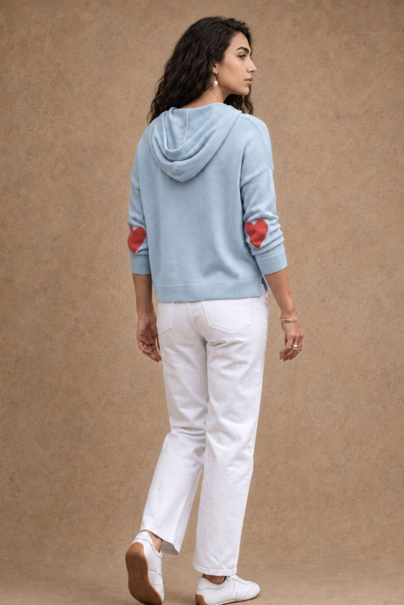 Reva Cashmere Contrast Heart Pullover Hoodie