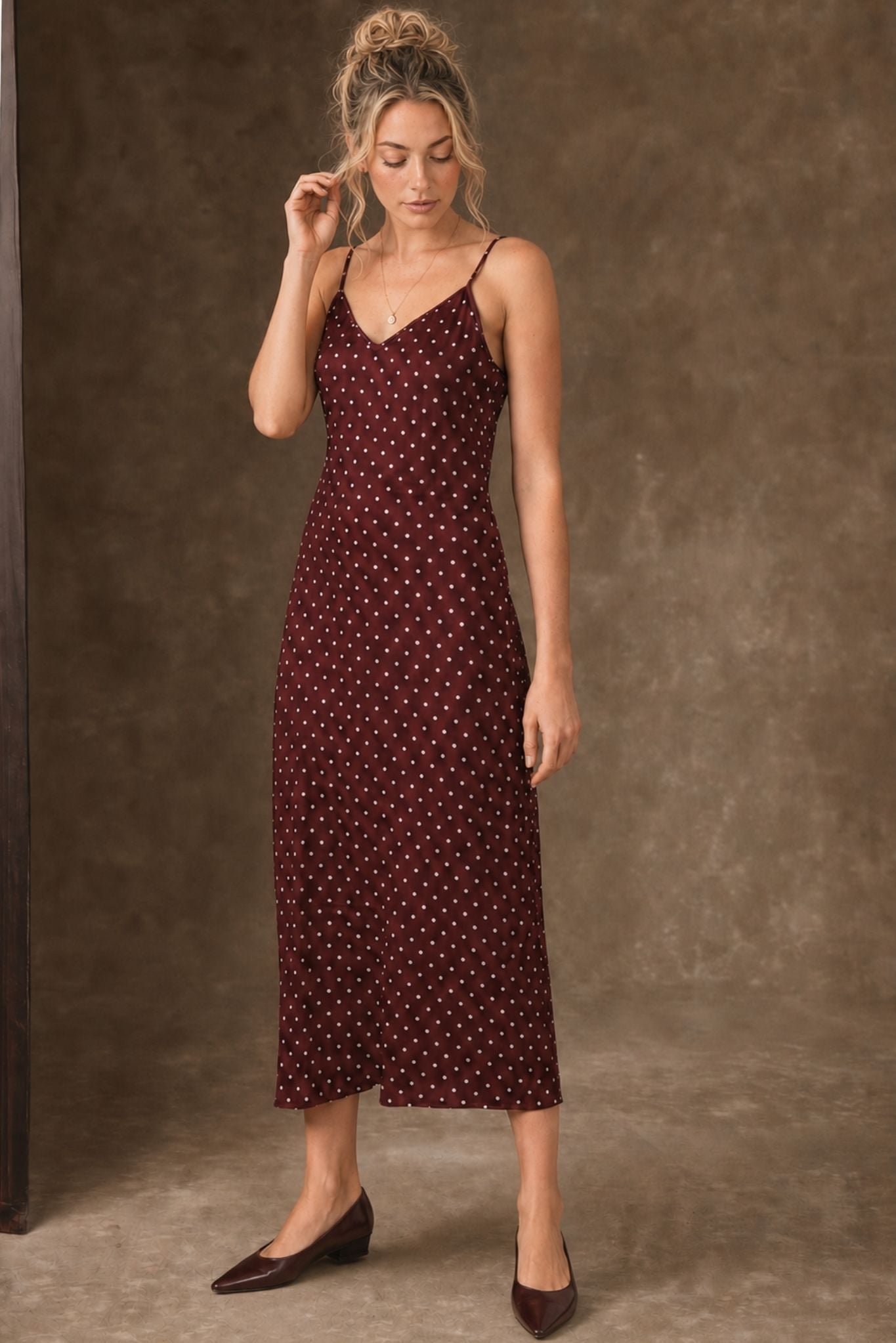 Suri Silk Polka Dot Bias Cut Midi Dress
