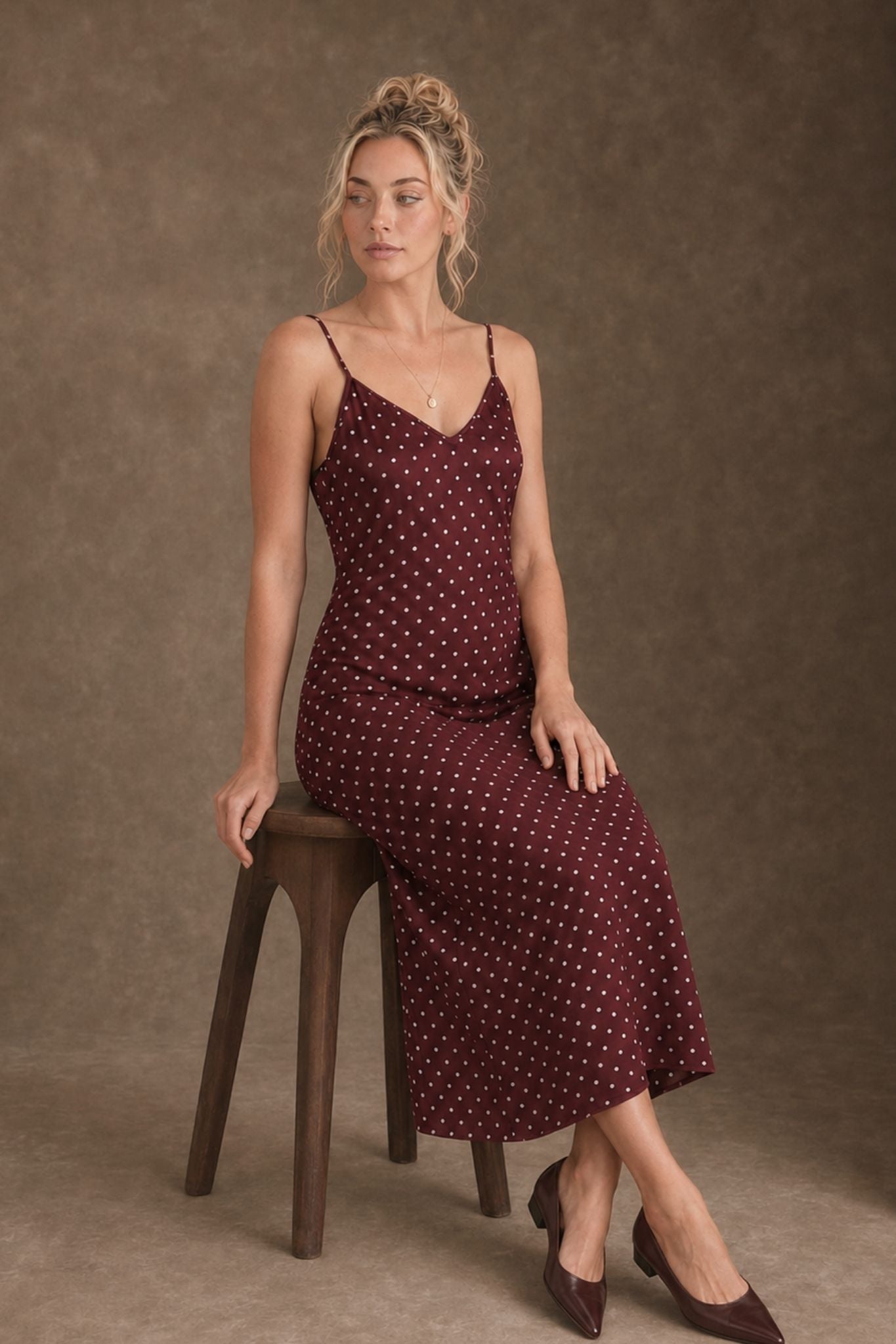 Suri Silk Polka Dot Bias Cut Midi Dress