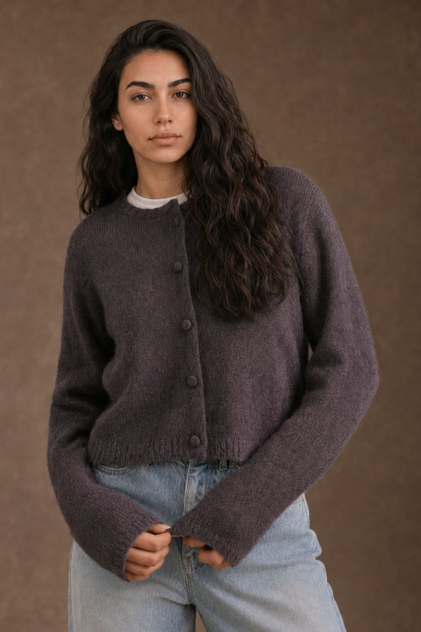 Wynn Cashmere Cable Crew Neck Cardigan