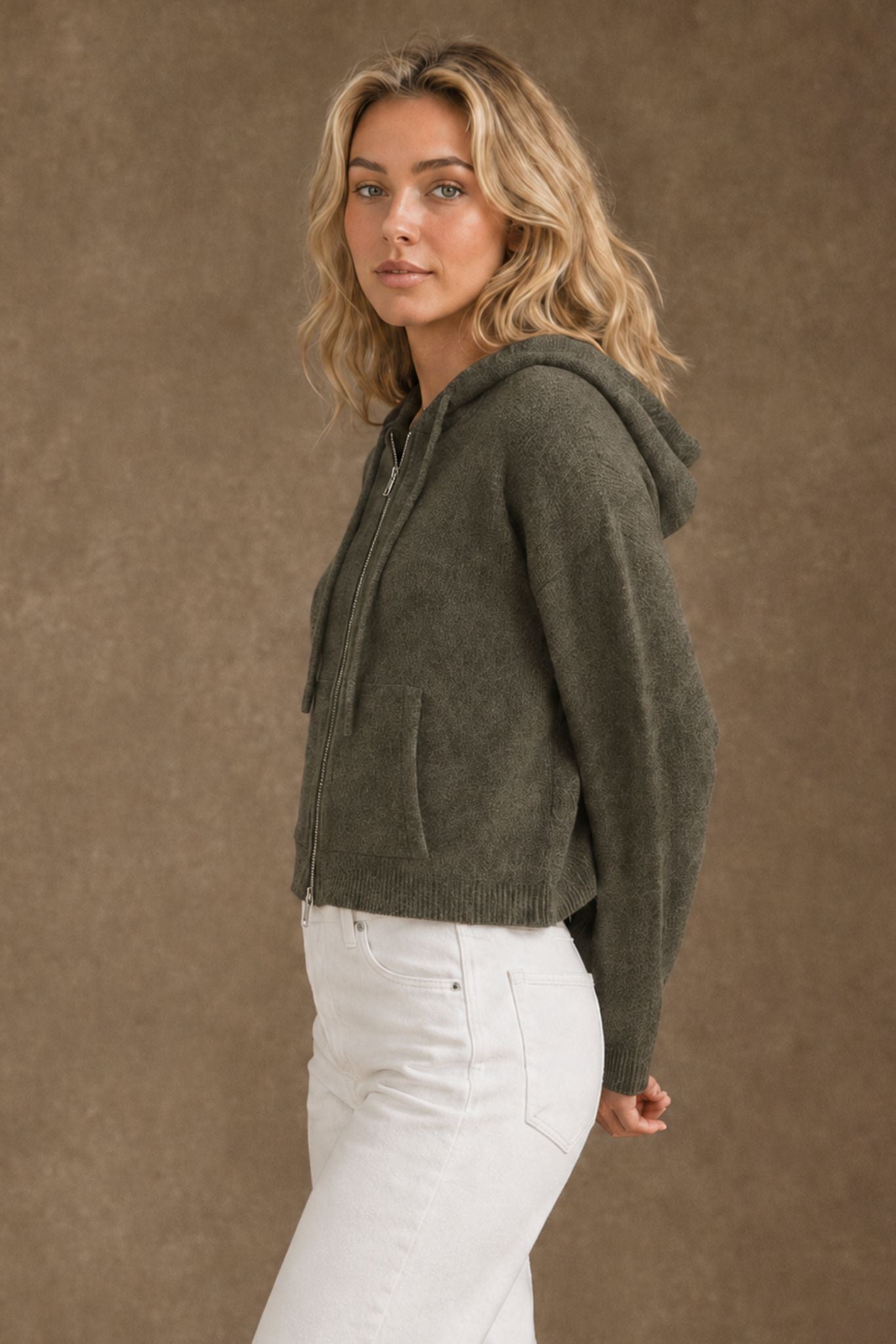 Rowe Cashmere Cropped Zip Hoodie