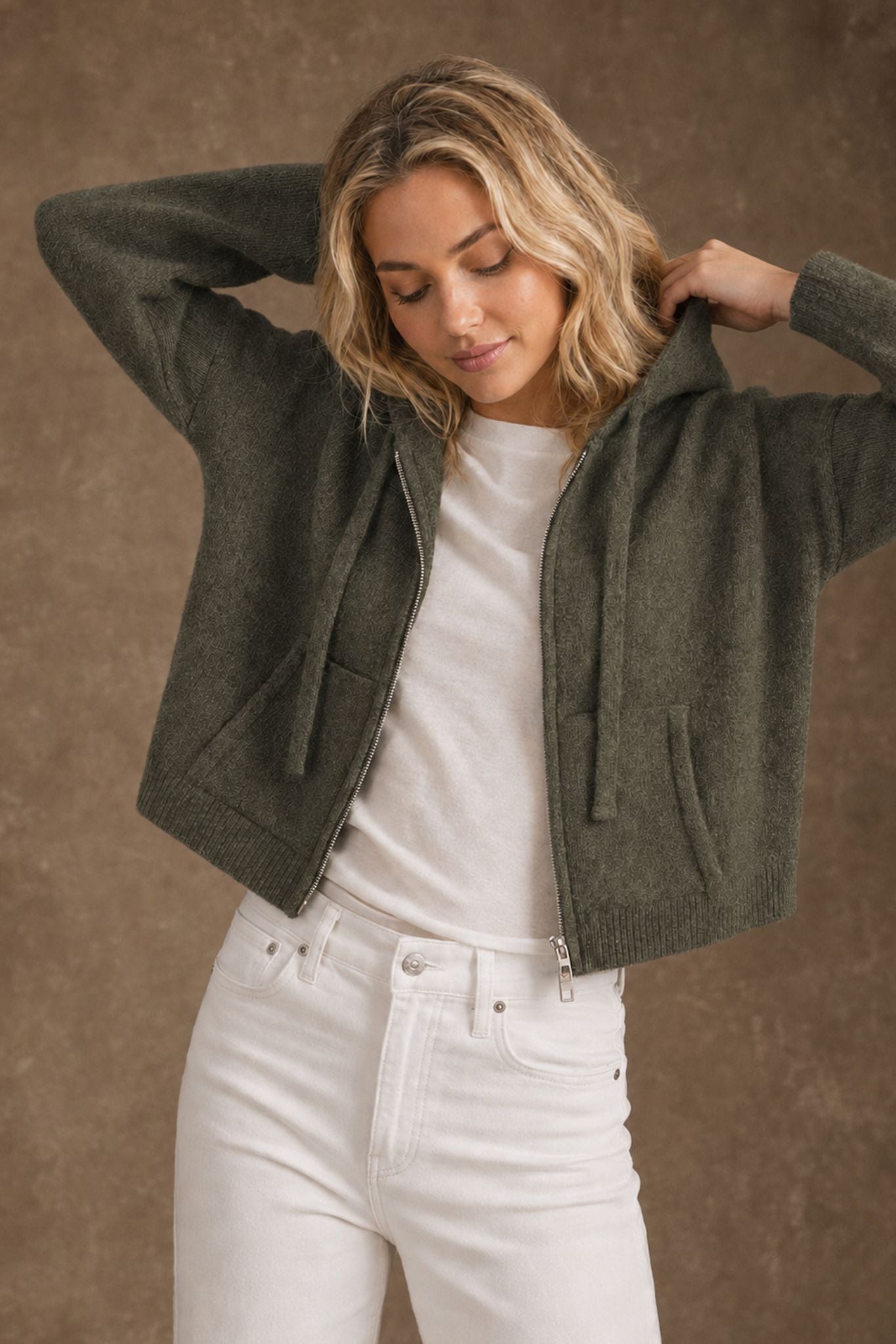 Rowe Cashmere Cropped Zip Hoodie