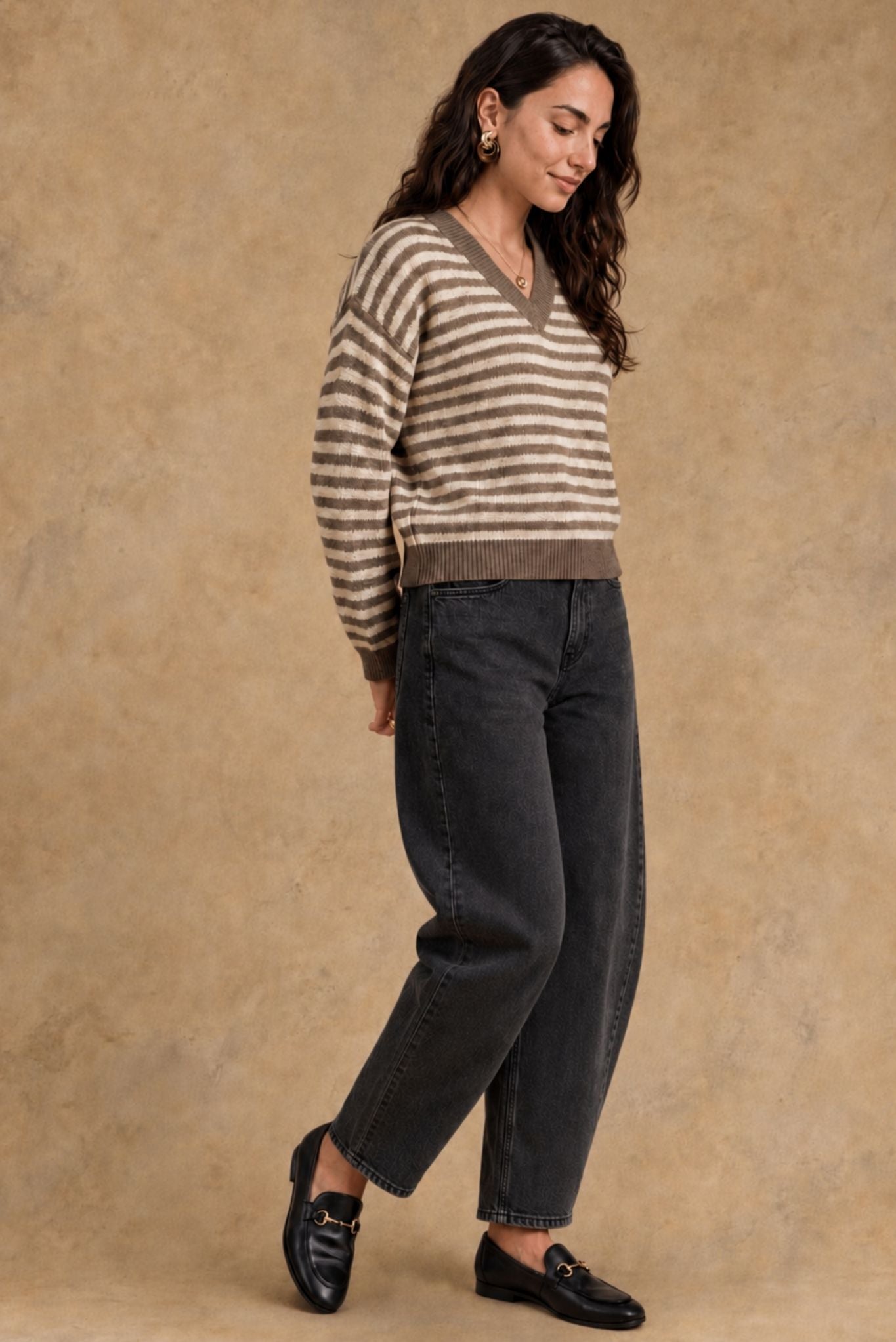 Mandee Cotton Cashmere Stripe V-Neck Pullover