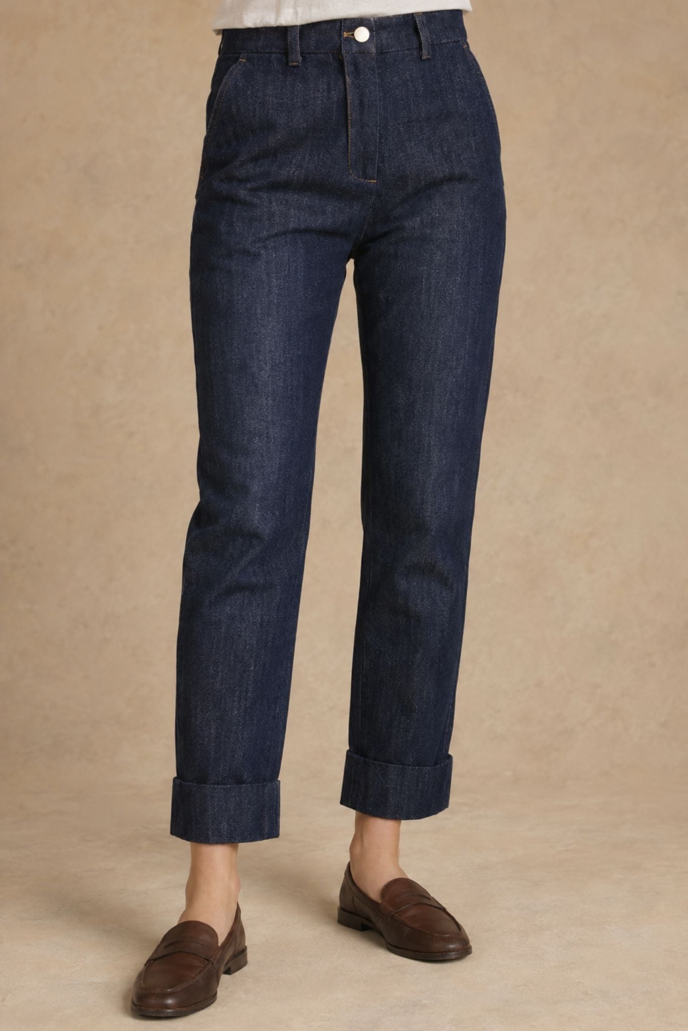 Jodi Cotton / Hemp Silk Cotton Tapered Cuffed Denim Pant