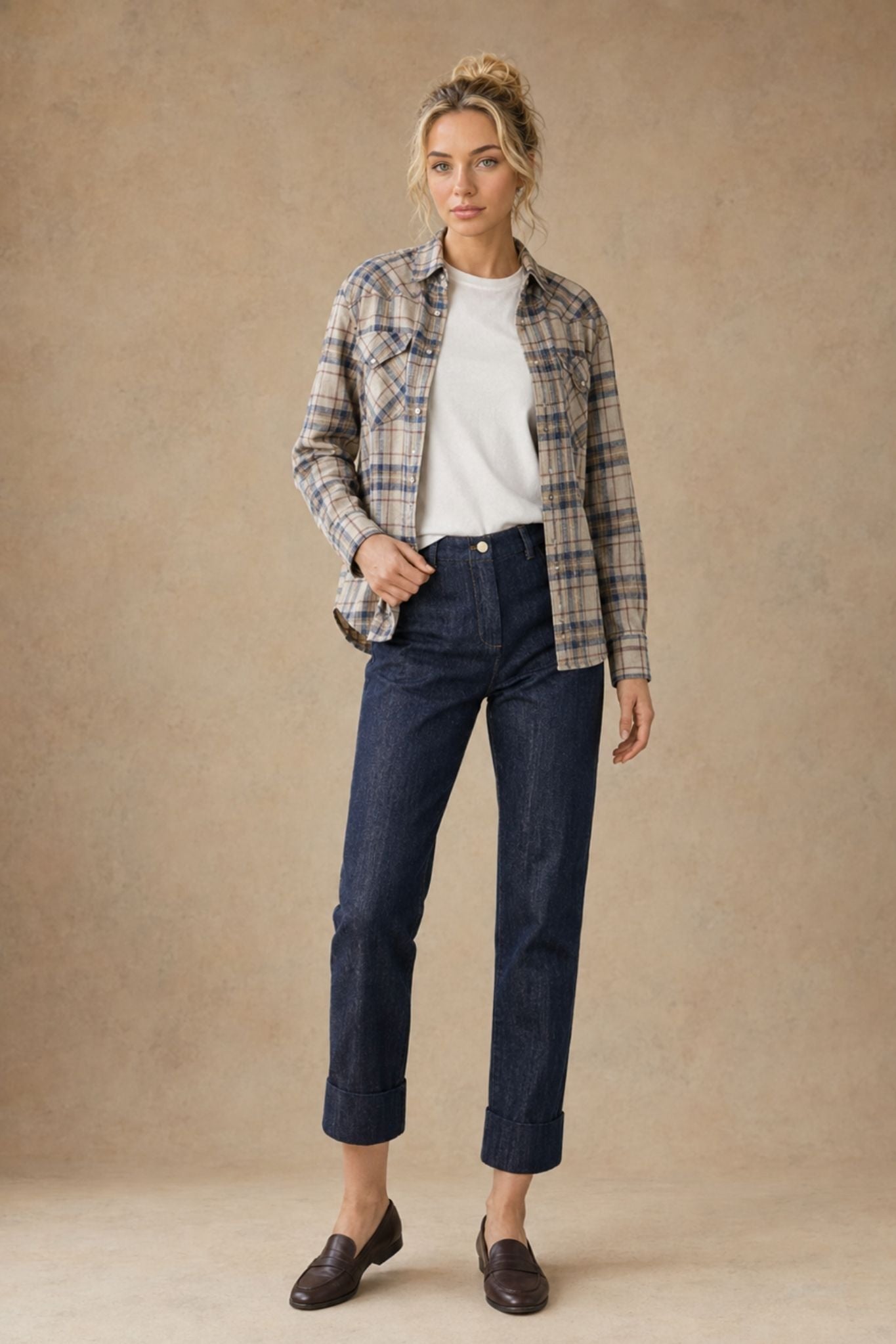Jodi Cotton / Hemp Silk Cotton Tapered Cuffed Denim Pant