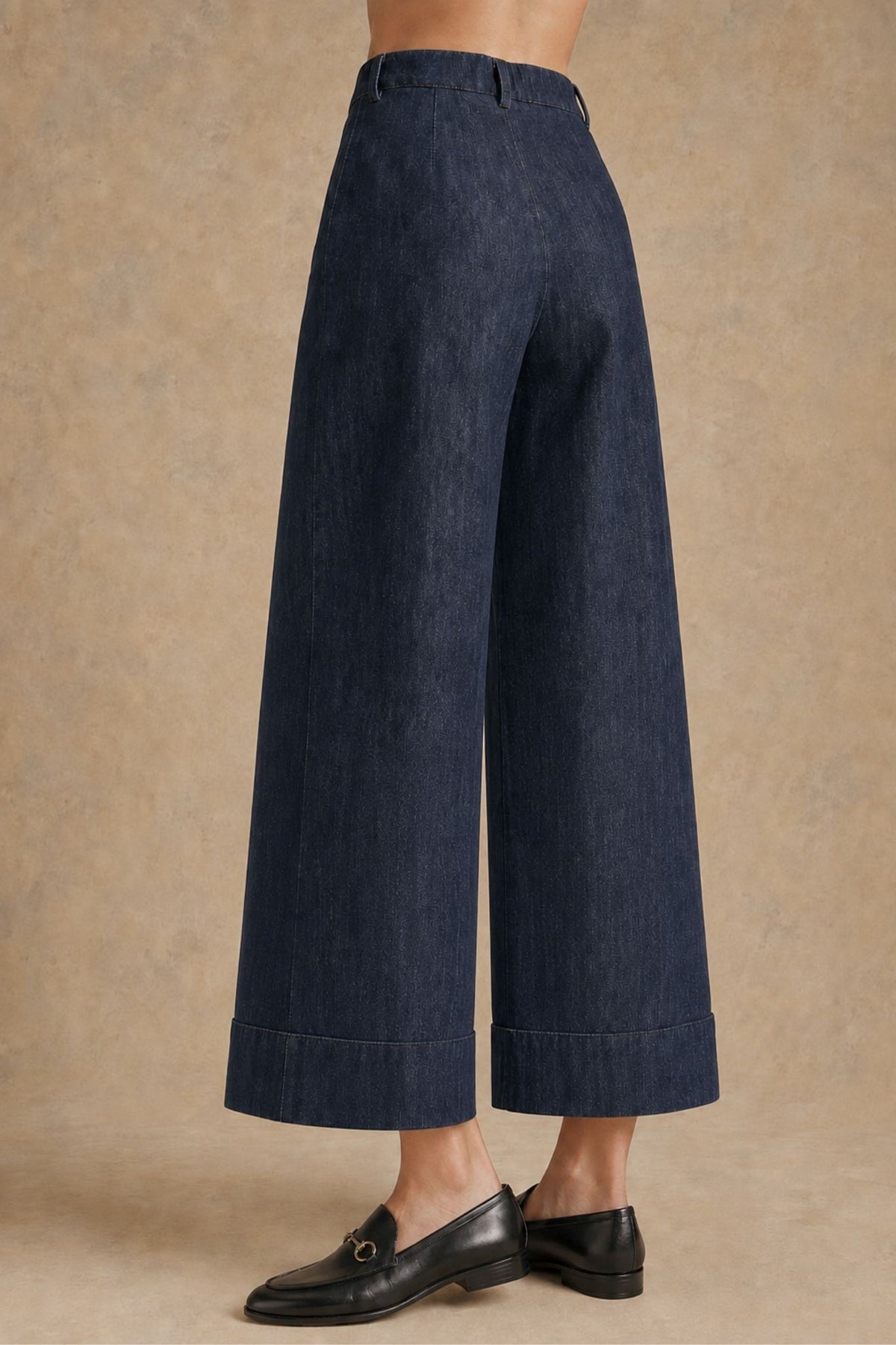 Pam Silk Cotton Wide leg Cuffed Denim Pant