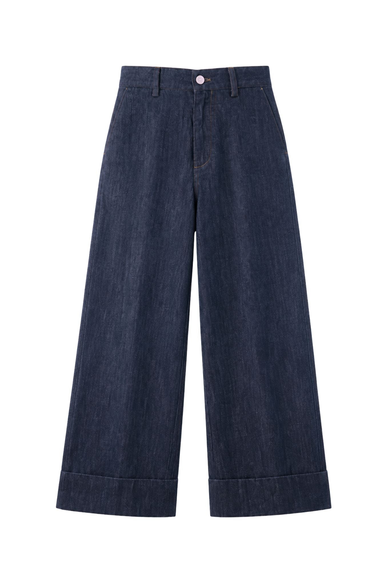 Pam Silk Cotton Wide leg Cuffed Denim Pant