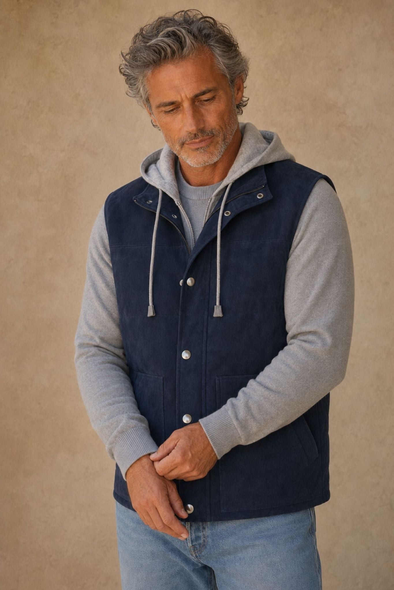 Cato Men's  SUEDE QUILTED VEST WITH DETACHABLE HOODIE