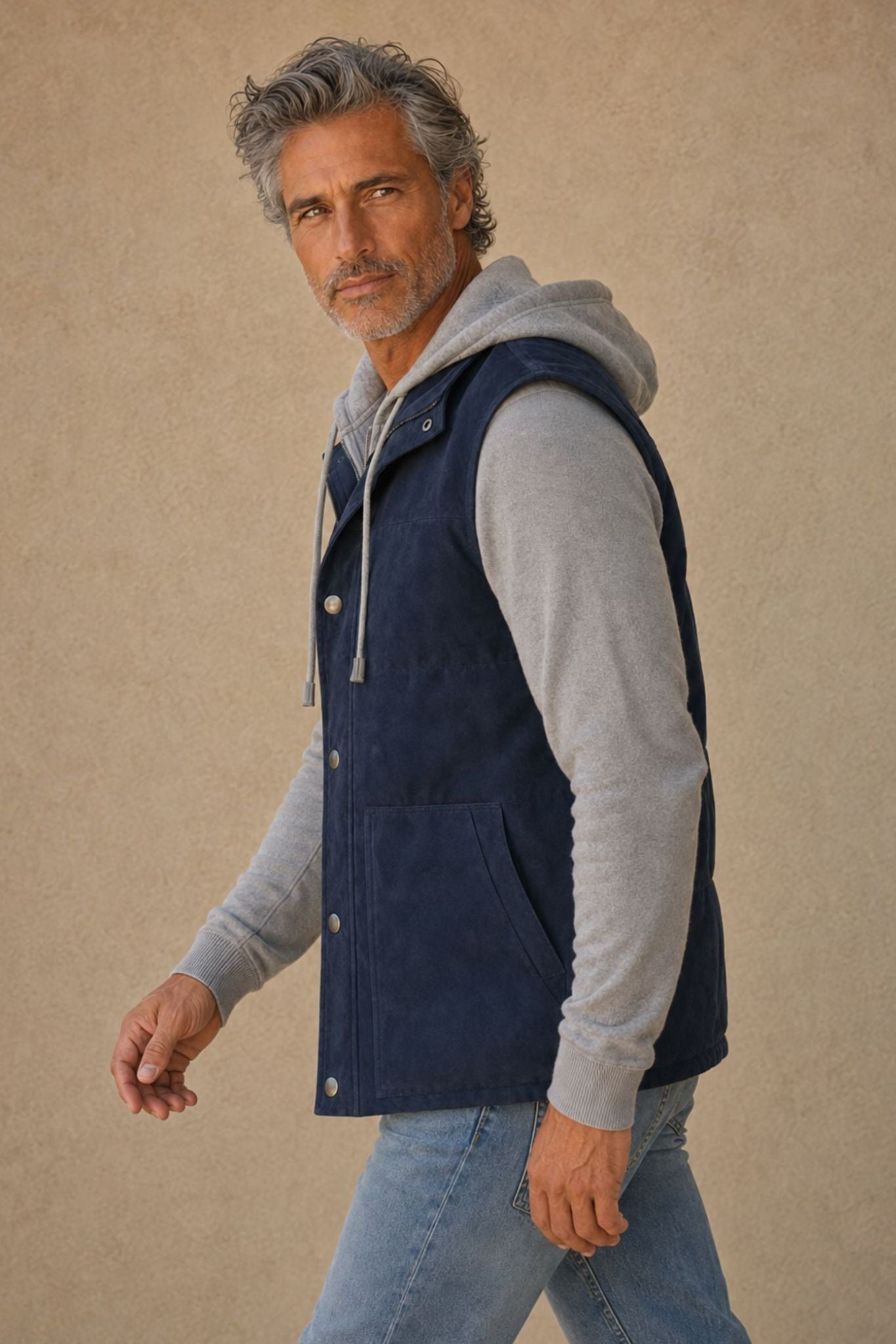 Cato Men's  SUEDE QUILTED VEST WITH DETACHABLE HOODIE