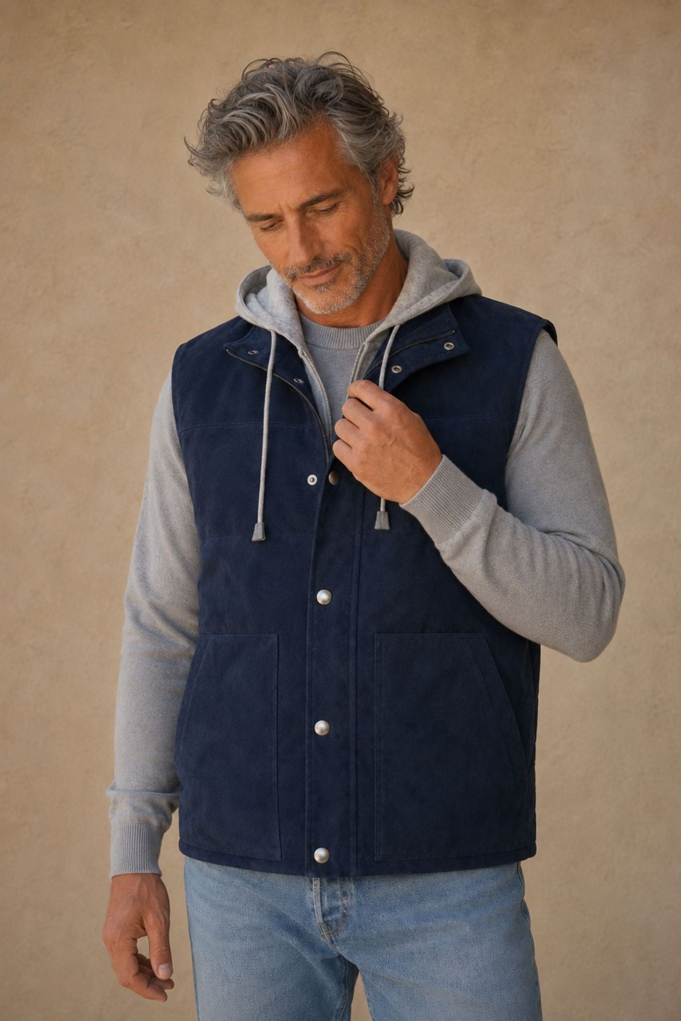 Cato Men's  SUEDE QUILTED VEST WITH DETACHABLE HOODIE