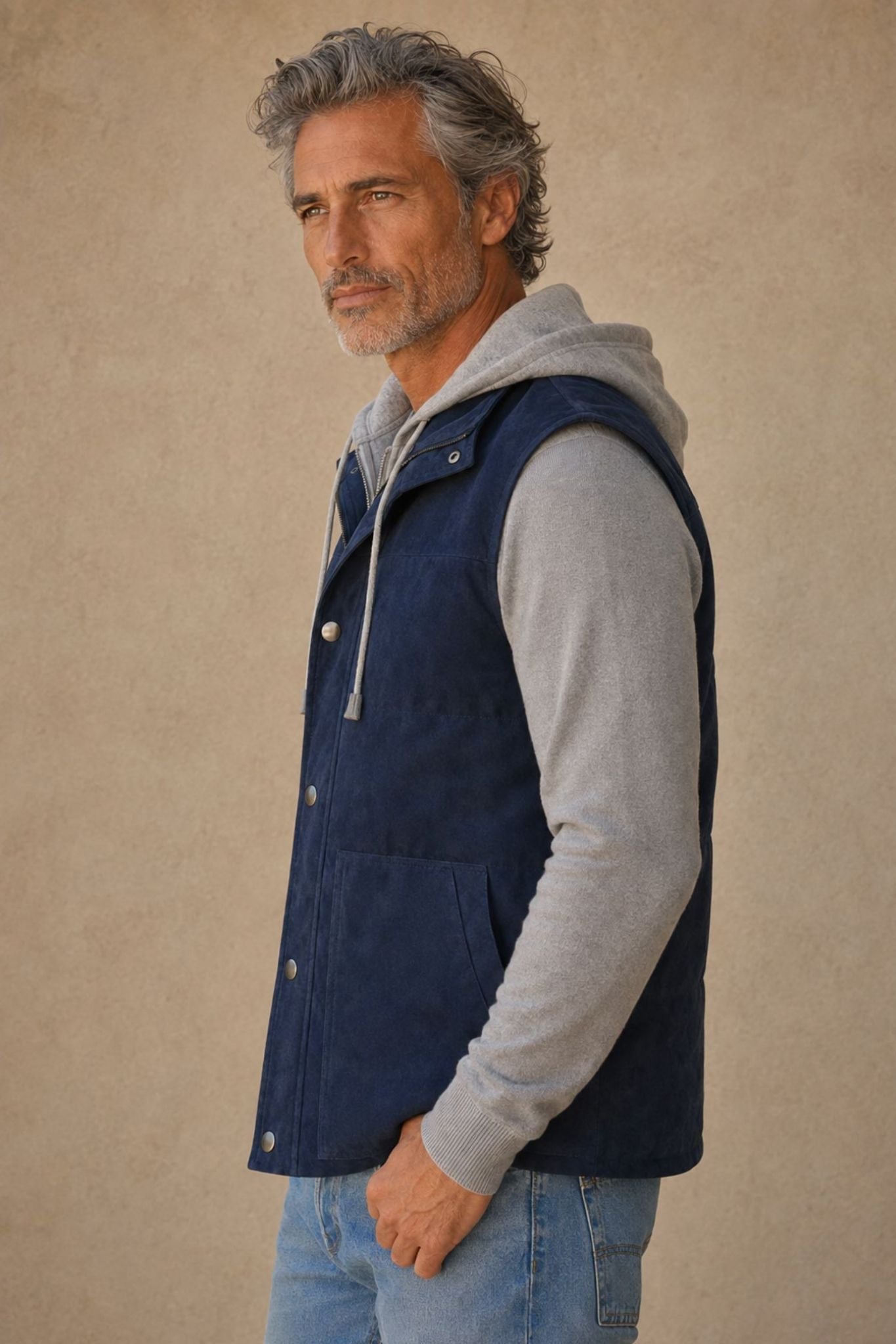 Cato Men's  SUEDE QUILTED VEST WITH DETACHABLE HOODIE