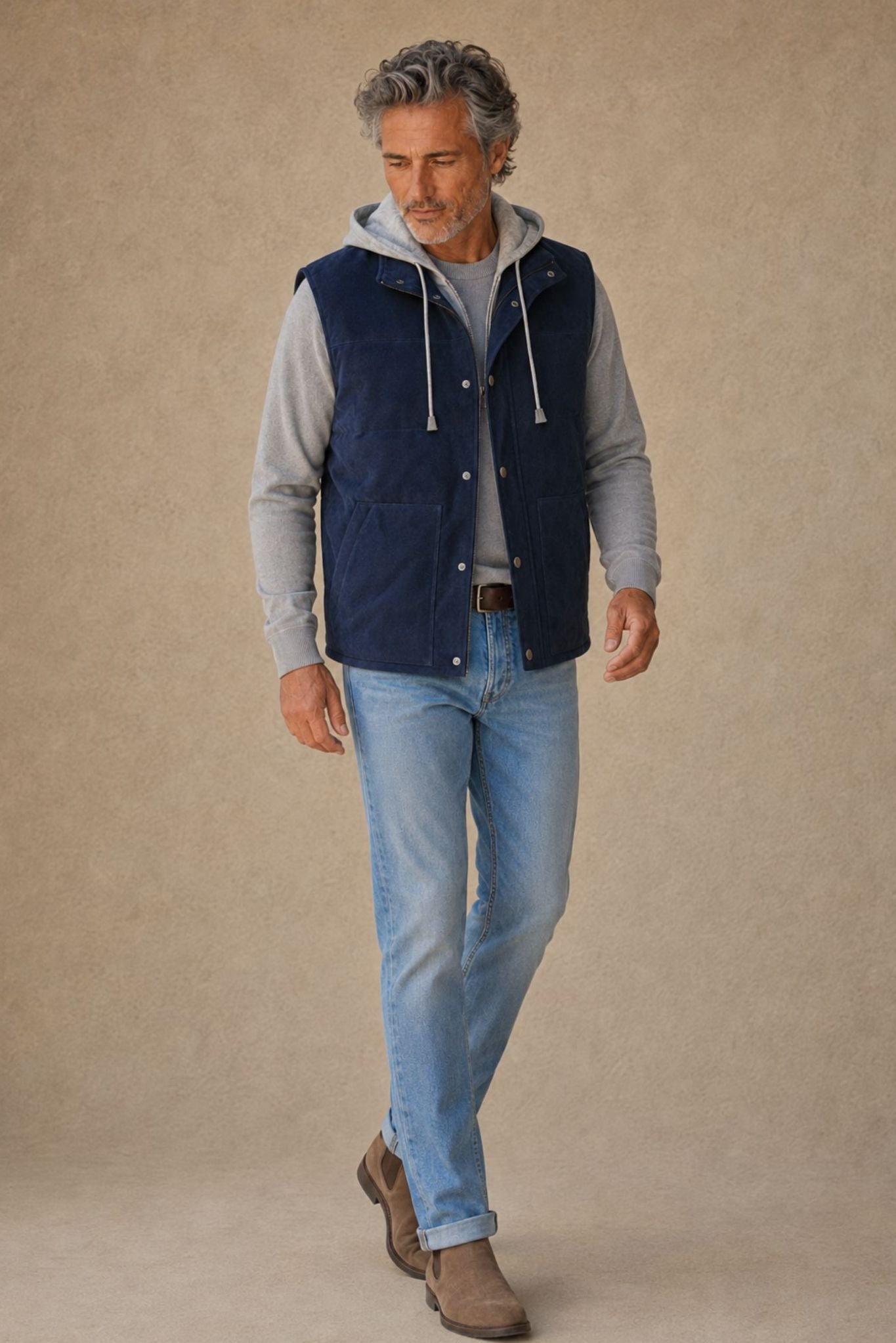 Cato Men's  SUEDE QUILTED VEST WITH DETACHABLE HOODIE