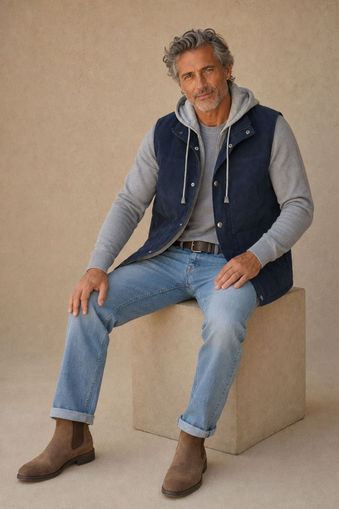 Cato Men's  SUEDE QUILTED VEST WITH DETACHABLE HOODIE