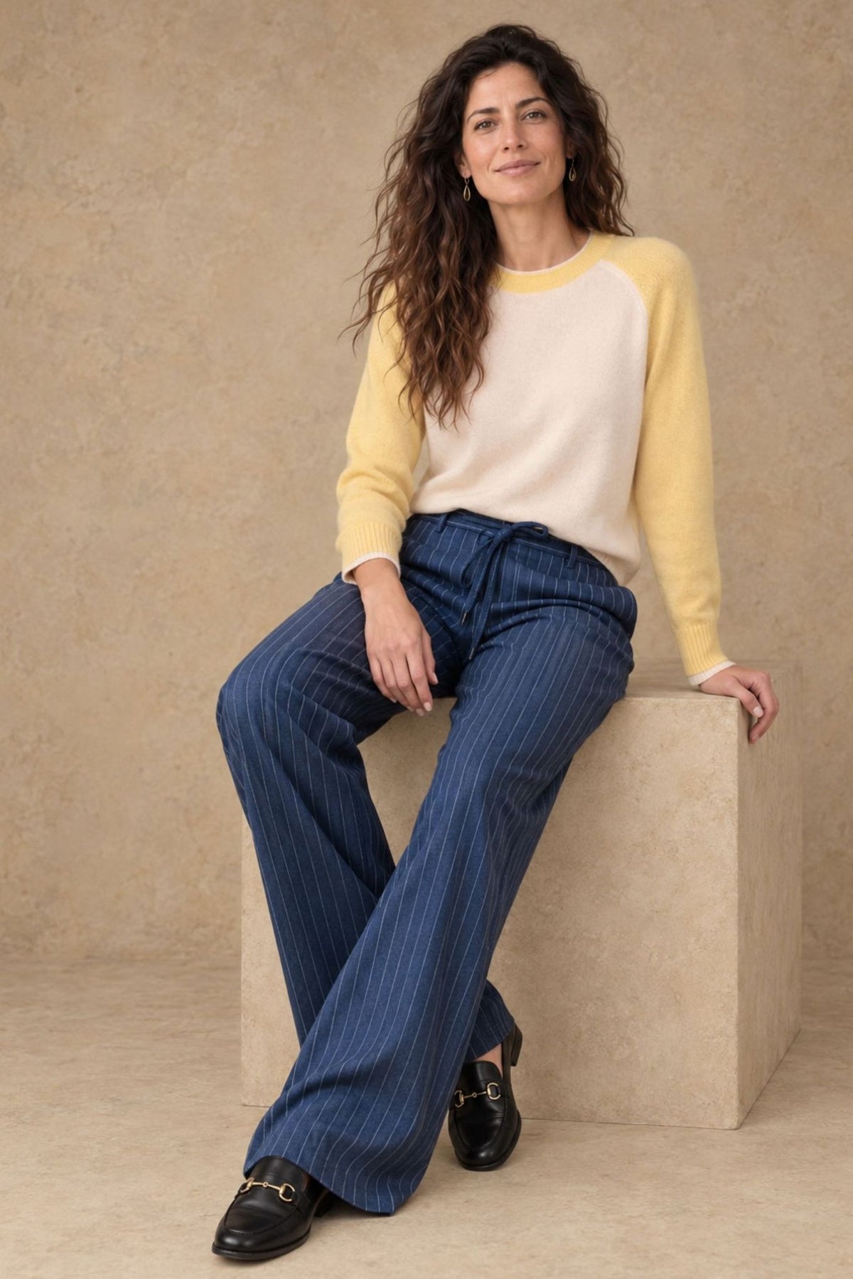 V-ALBERTA-2302  Vallorani Alberta Women's Wide Leg Pin Stripe Pant