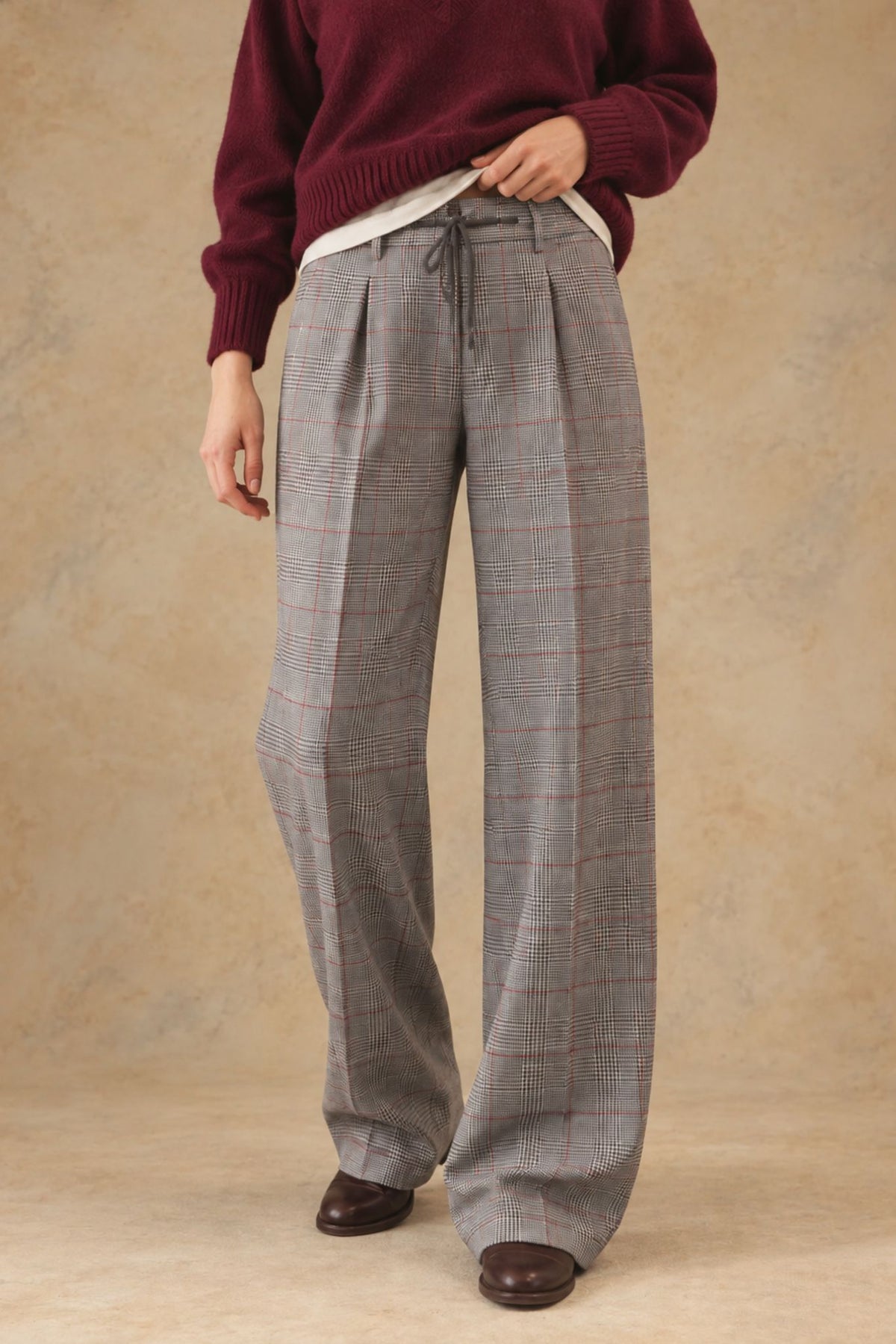V-Alberta-12849 Vallorani Alberta Women's Wide Leg Plaid Pant