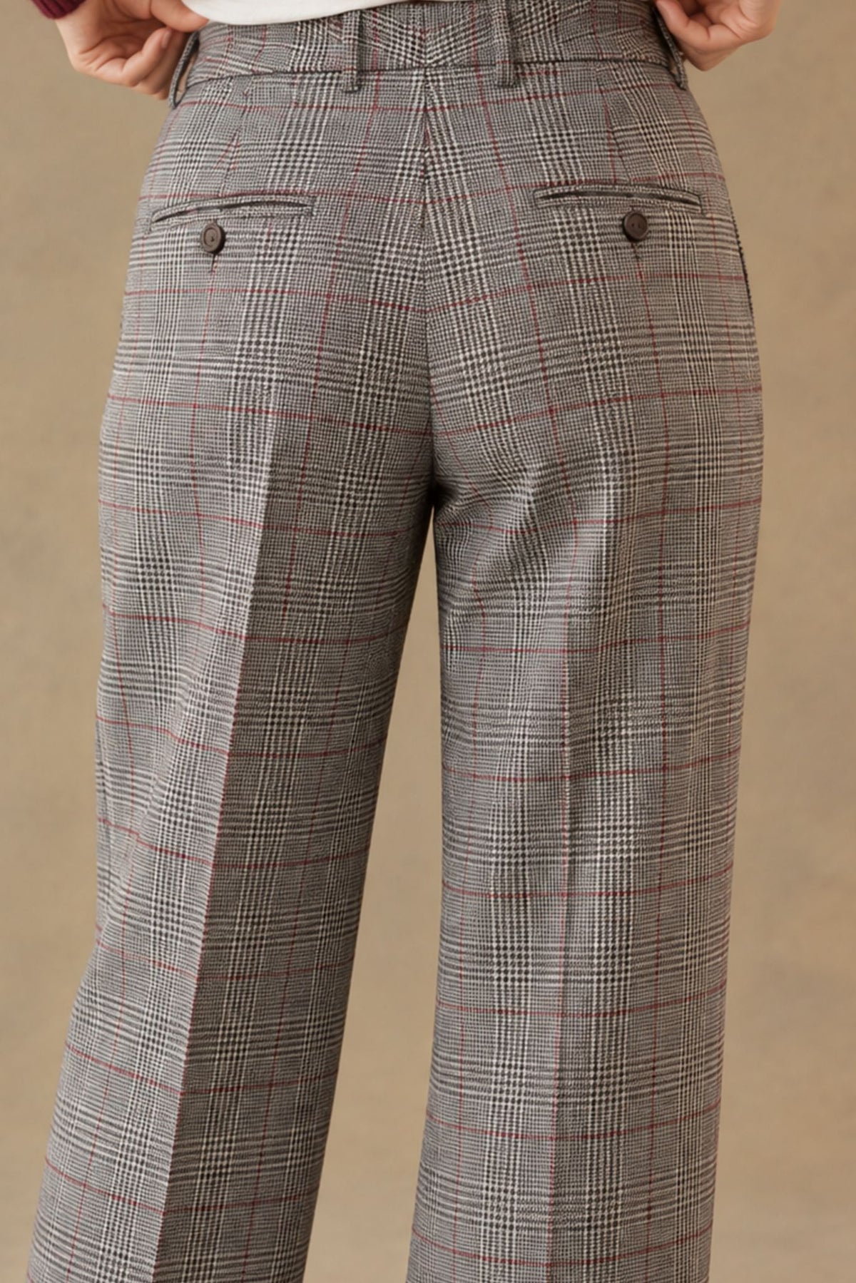 V-Alberta-12849 Vallorani Alberta Women's Wide Leg Plaid Pant