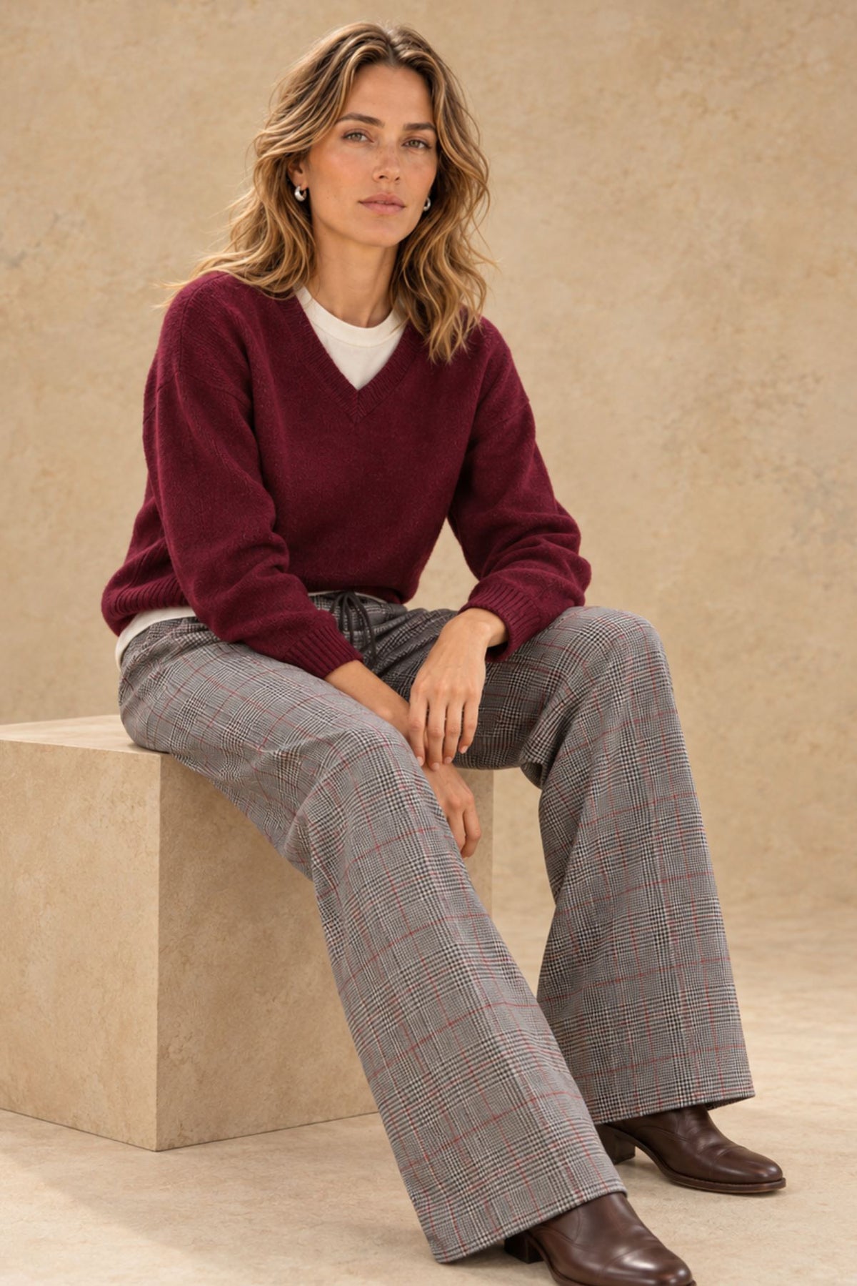 V-Alberta-12849 Vallorani Alberta Women's Wide Leg Plaid Pant
