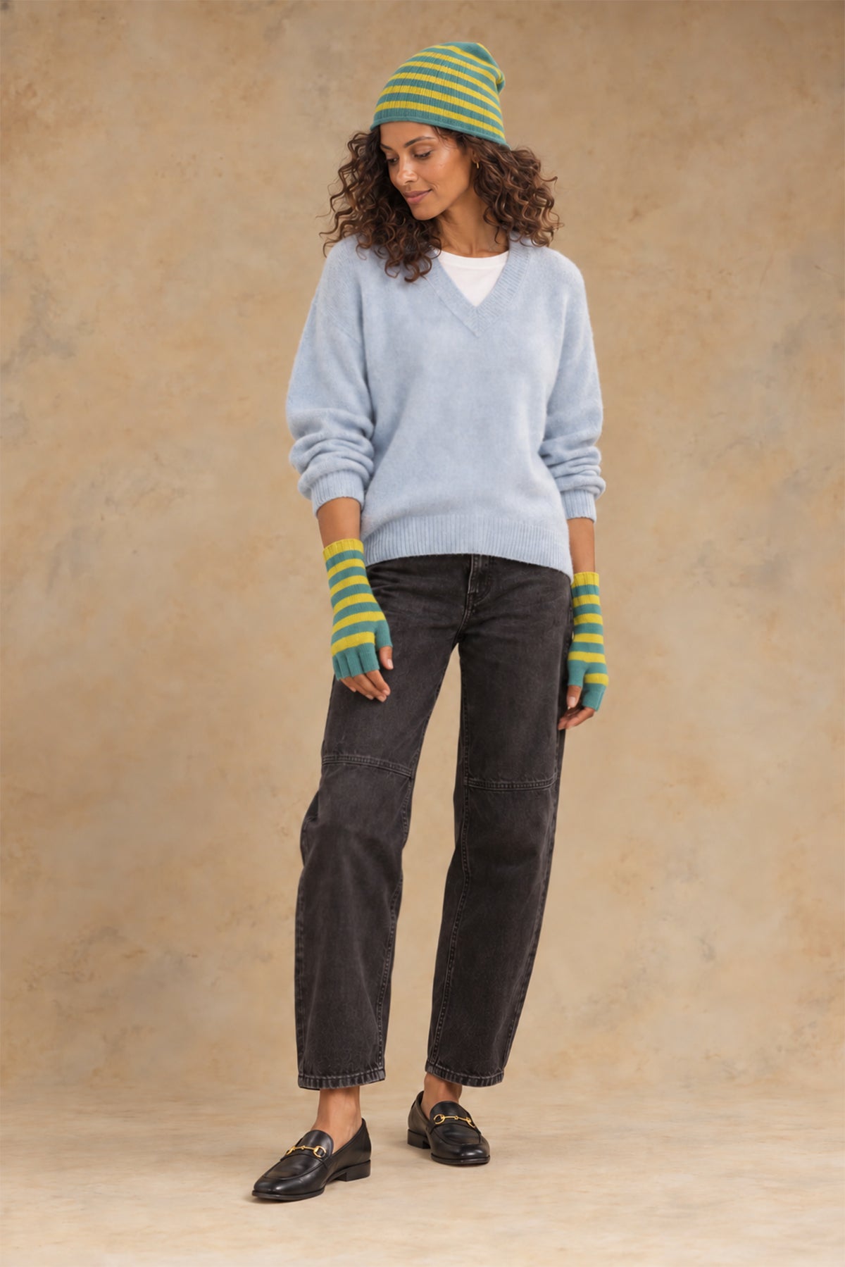 Elsa Gloves Cashmere Striped Fingerless Gloves