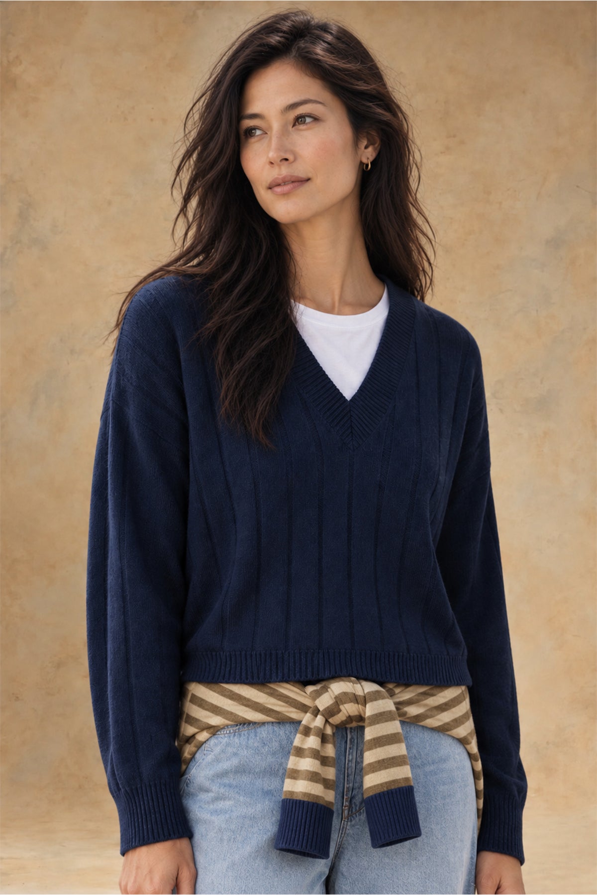 Daniella Cashmere Ribbed V-Neck Pullover