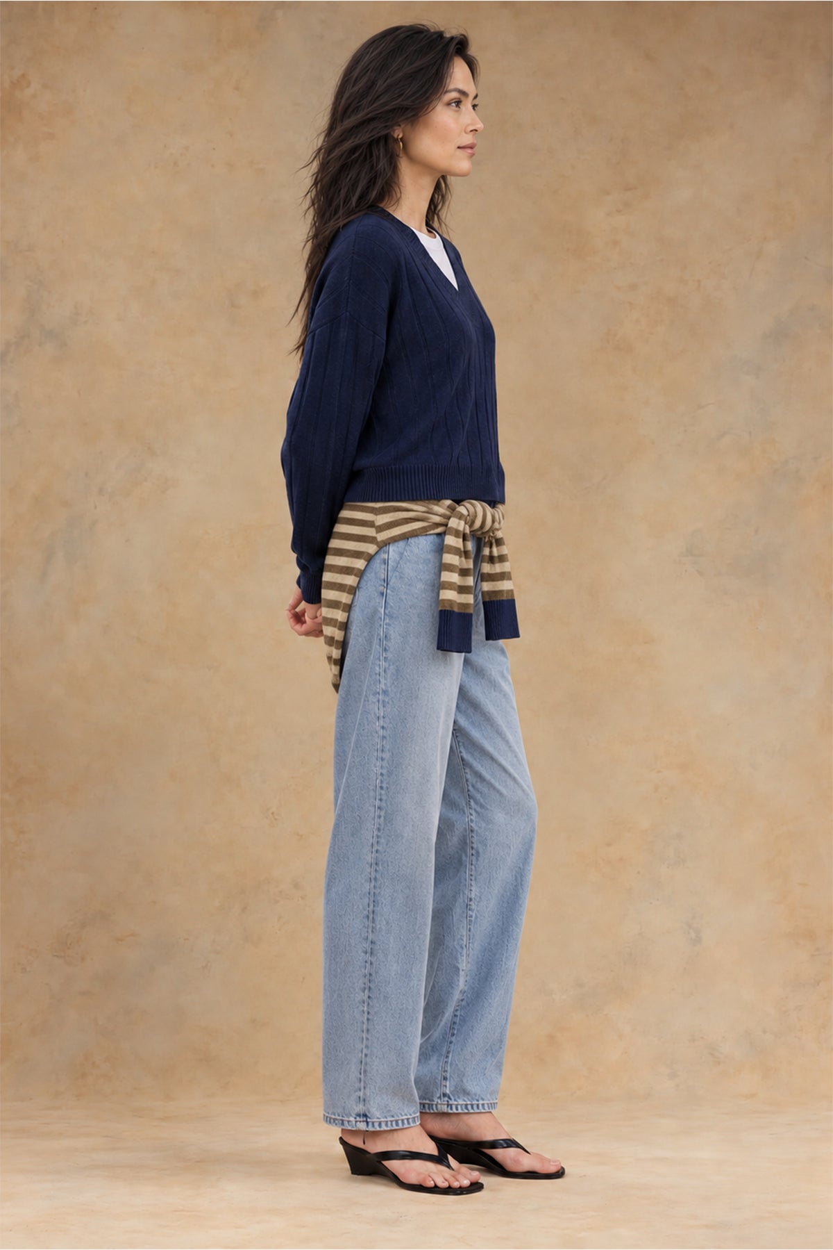 Daniella Cashmere Ribbed V-Neck Pullover