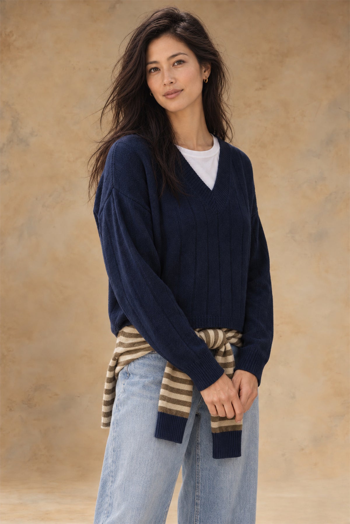 Daniella Cashmere Ribbed V-Neck Pullover