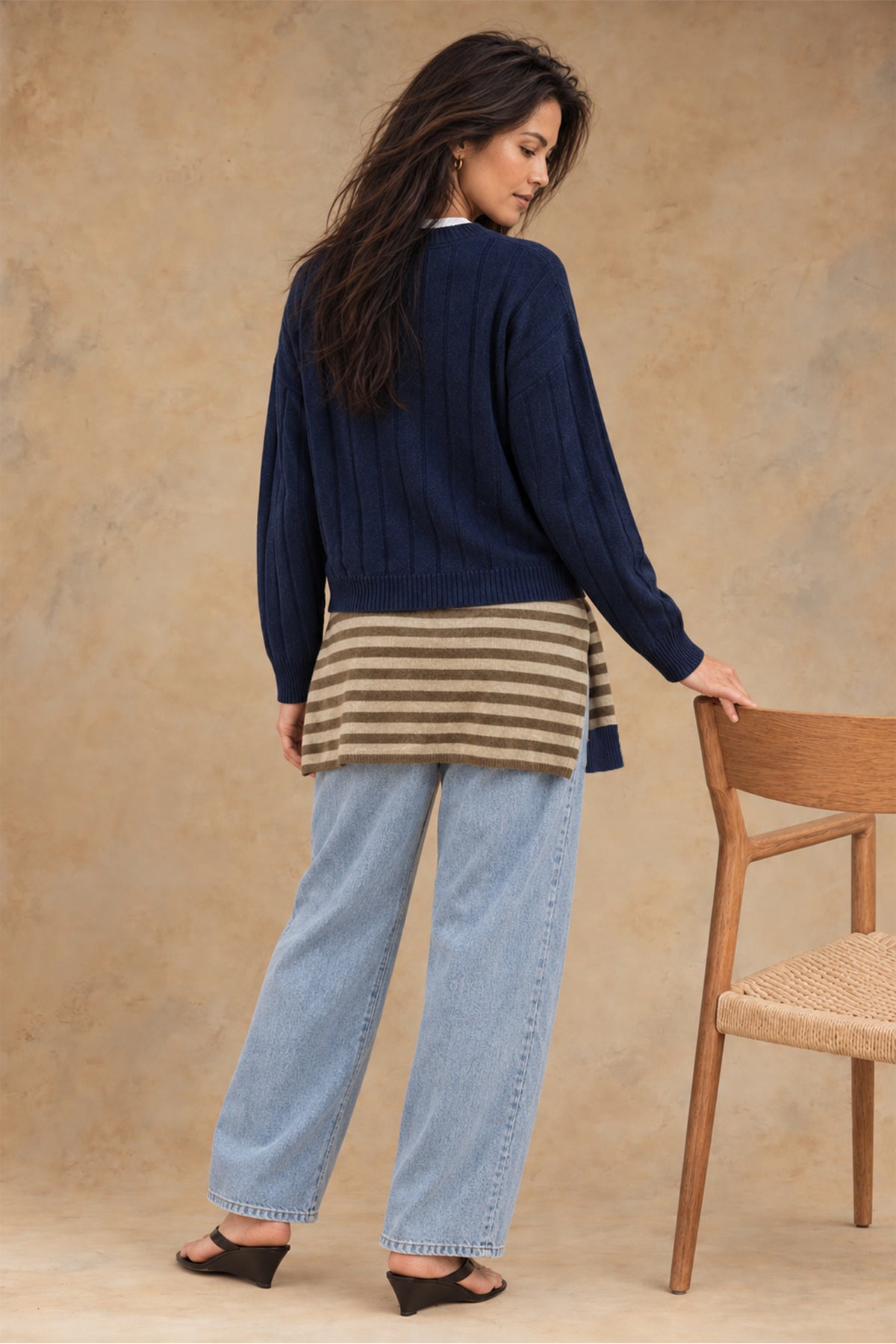 Daniella Cashmere Ribbed V-Neck Pullover