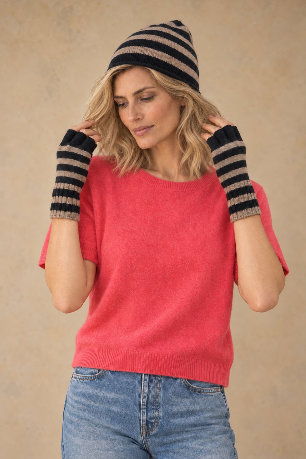 Elsa Gloves Cashmere Striped Fingerless Gloves