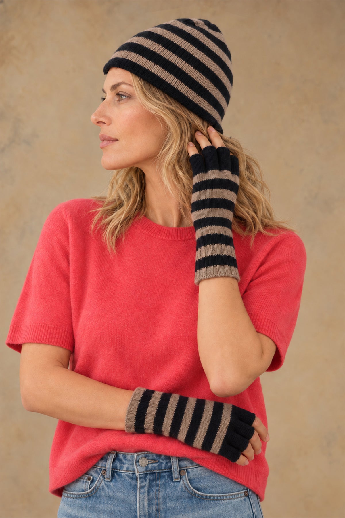 Elsa Gloves Cashmere Striped Fingerless Gloves