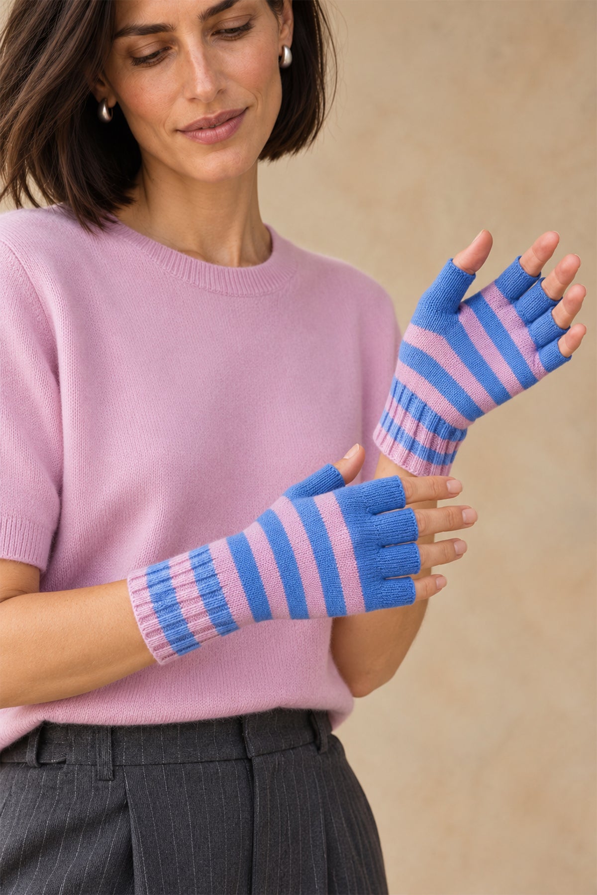 Elsa Gloves Cashmere Striped Fingerless Gloves