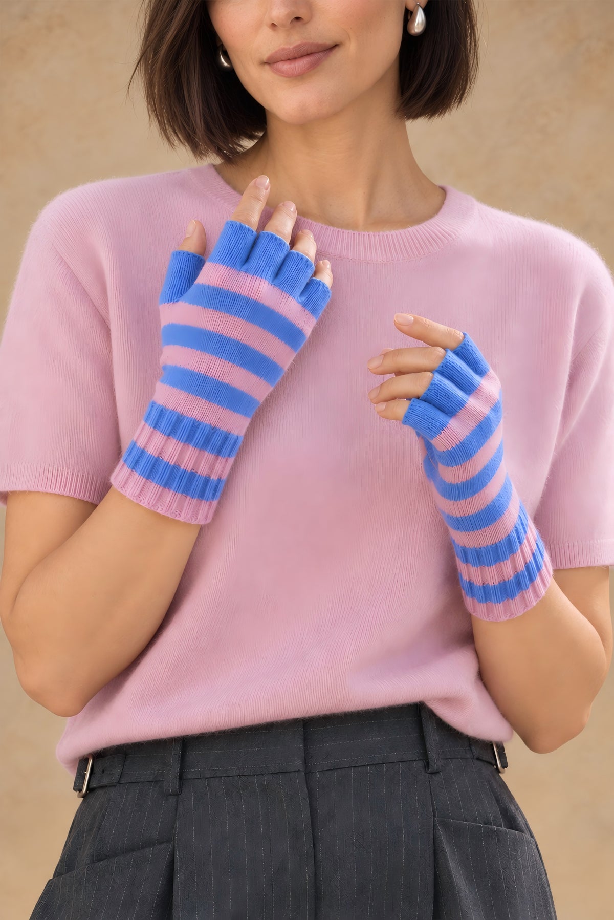 Elsa Gloves Cashmere Striped Fingerless Gloves