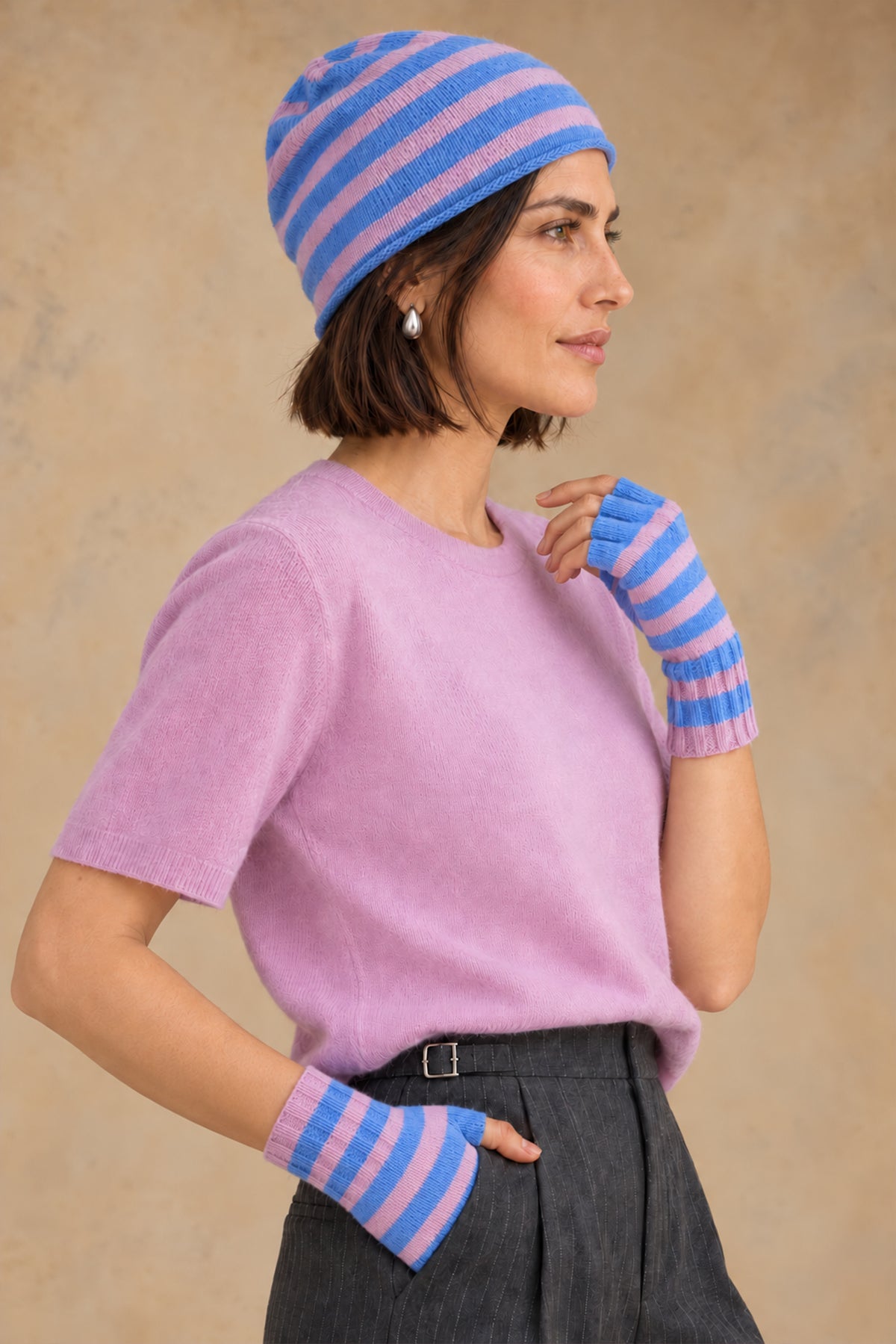 Elsa Gloves Cashmere Striped Fingerless Gloves