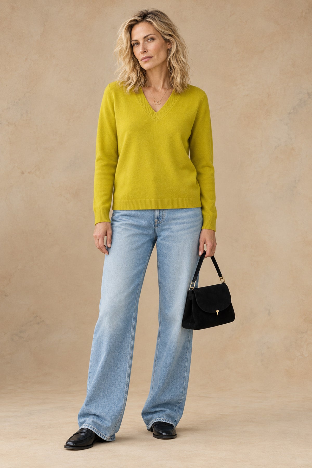 Haylie Cashmere Contrast-Stripe V-Neck Pullover