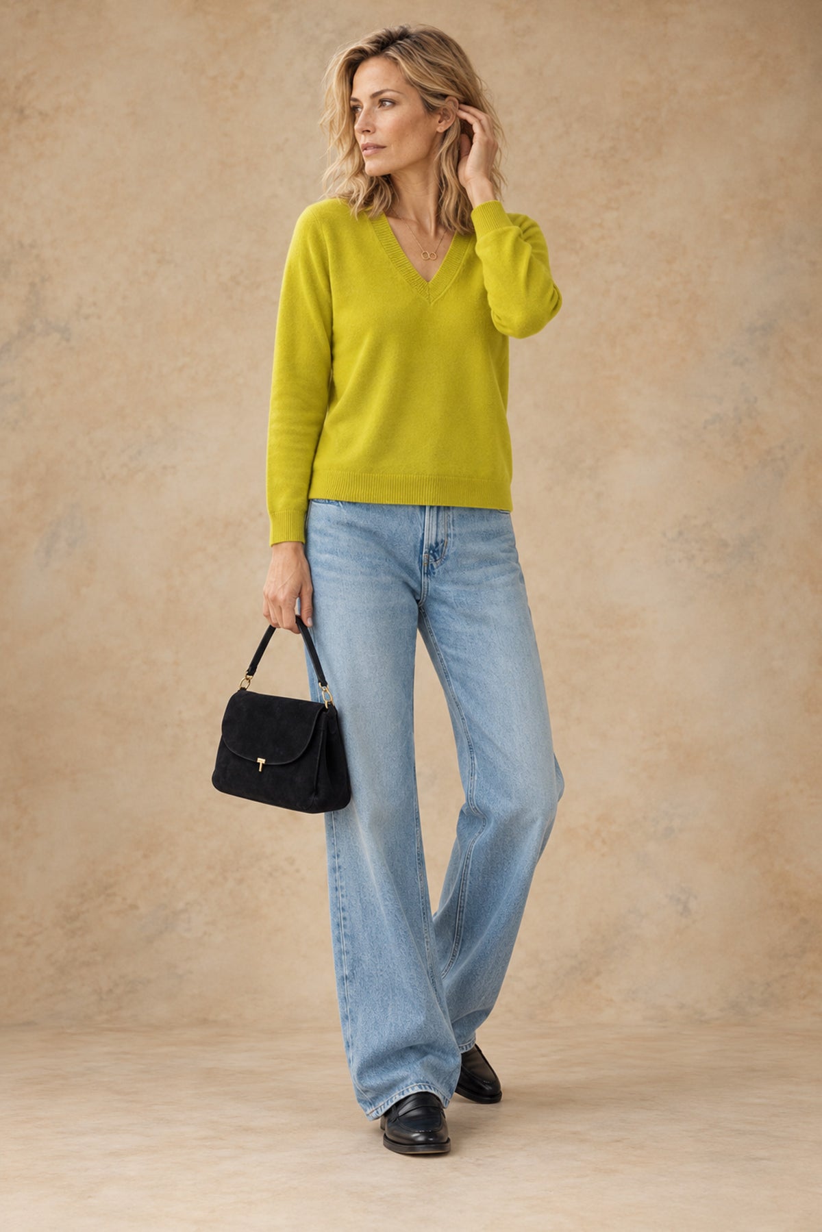 Haylie Cashmere Contrast-Stripe V-Neck Pullover