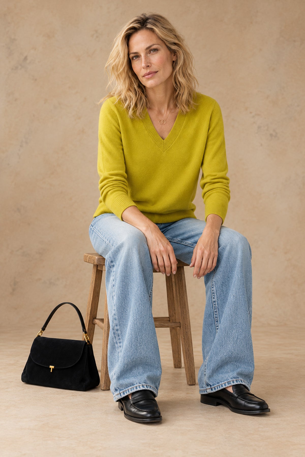 Haylie Cashmere Contrast-Stripe V-Neck Pullover