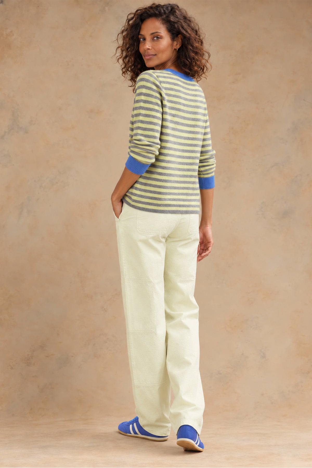 Haylie Cashmere Contrast-Stripe V-Neck Pullover
