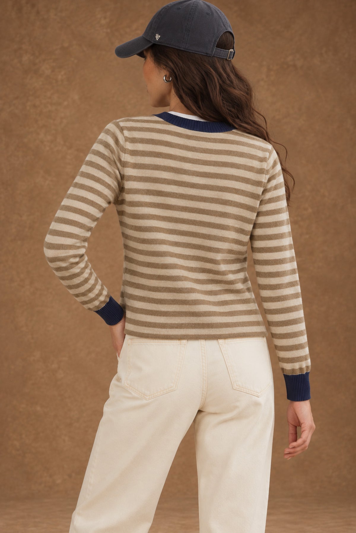 Haylie Cashmere Contrast-Stripe V-Neck Pullover