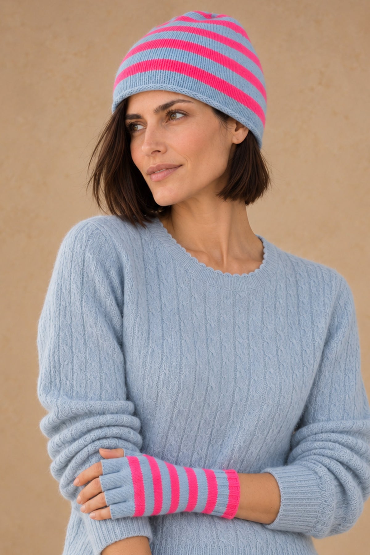 Elsa Gloves Cashmere Striped Fingerless Gloves