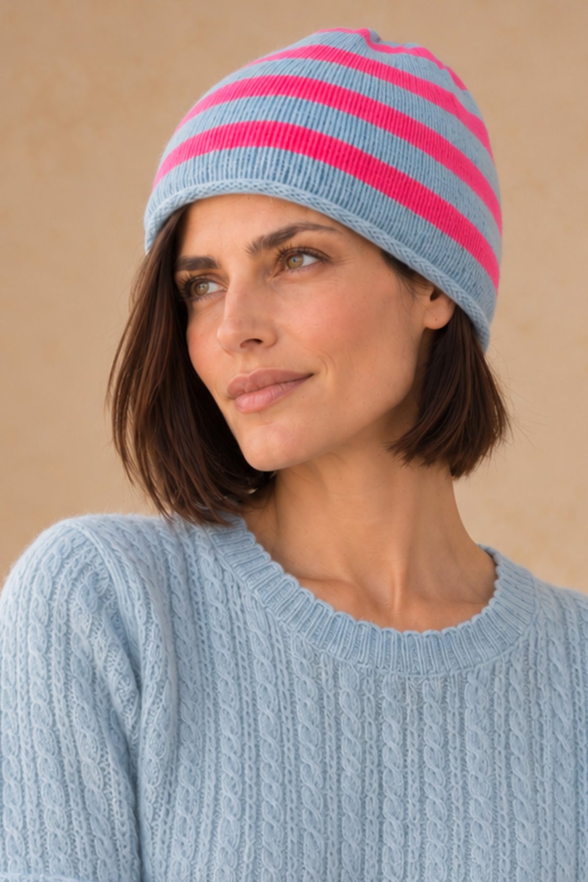 Elsa Beanie Cashmere Contrast-Stripe Beanie