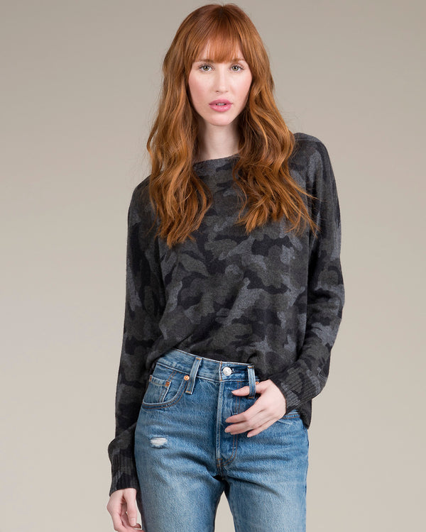 Tasha Camo Print Cashmere Crew