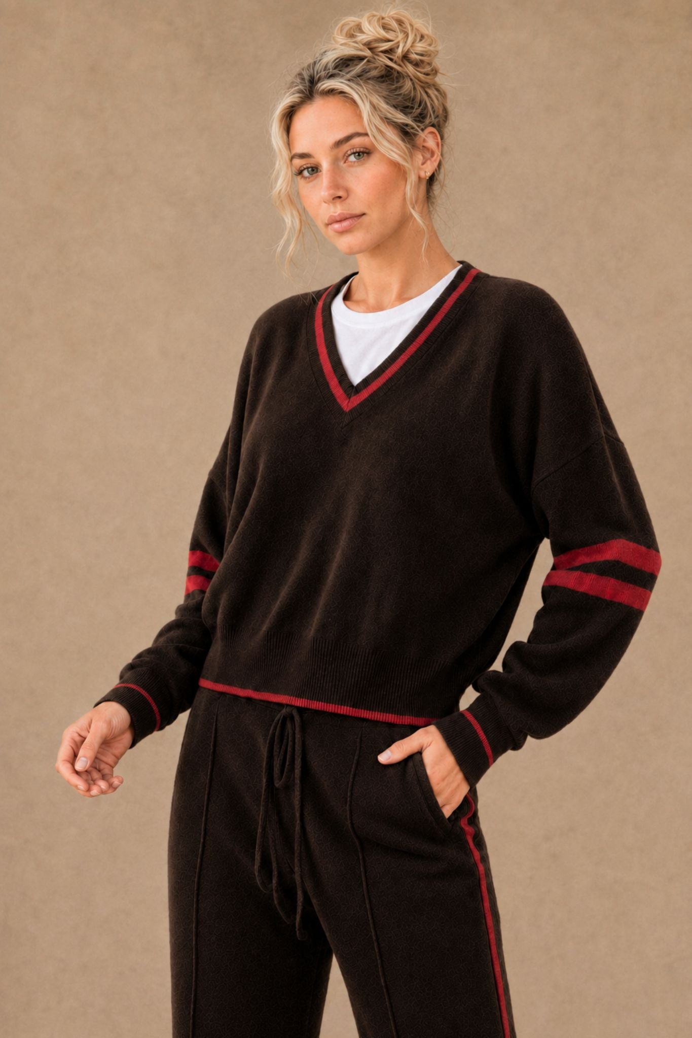 Ashley Cashmere Varsity V Neck
