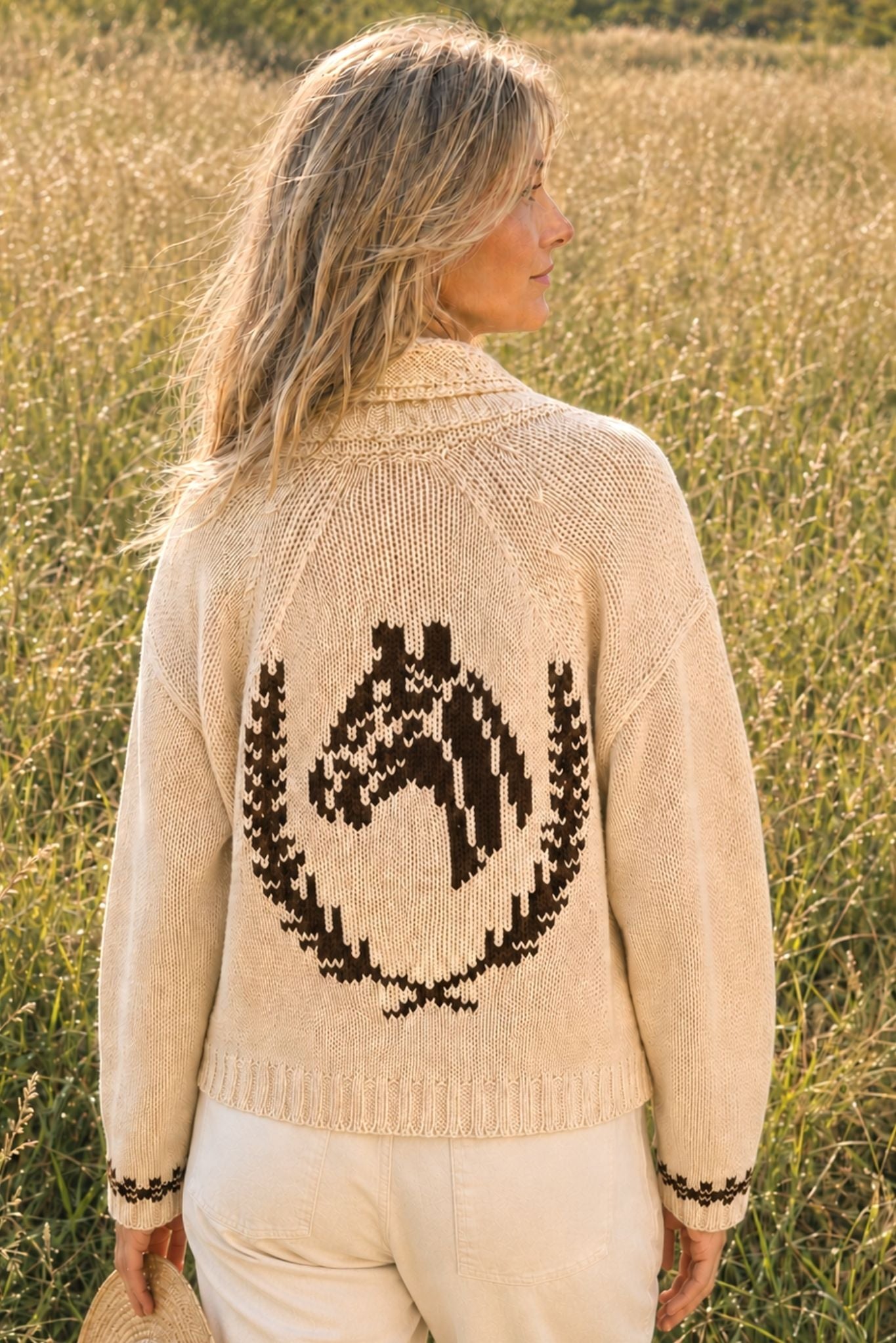 Birgitta Cotton Open Cardigan with Horse Graphic