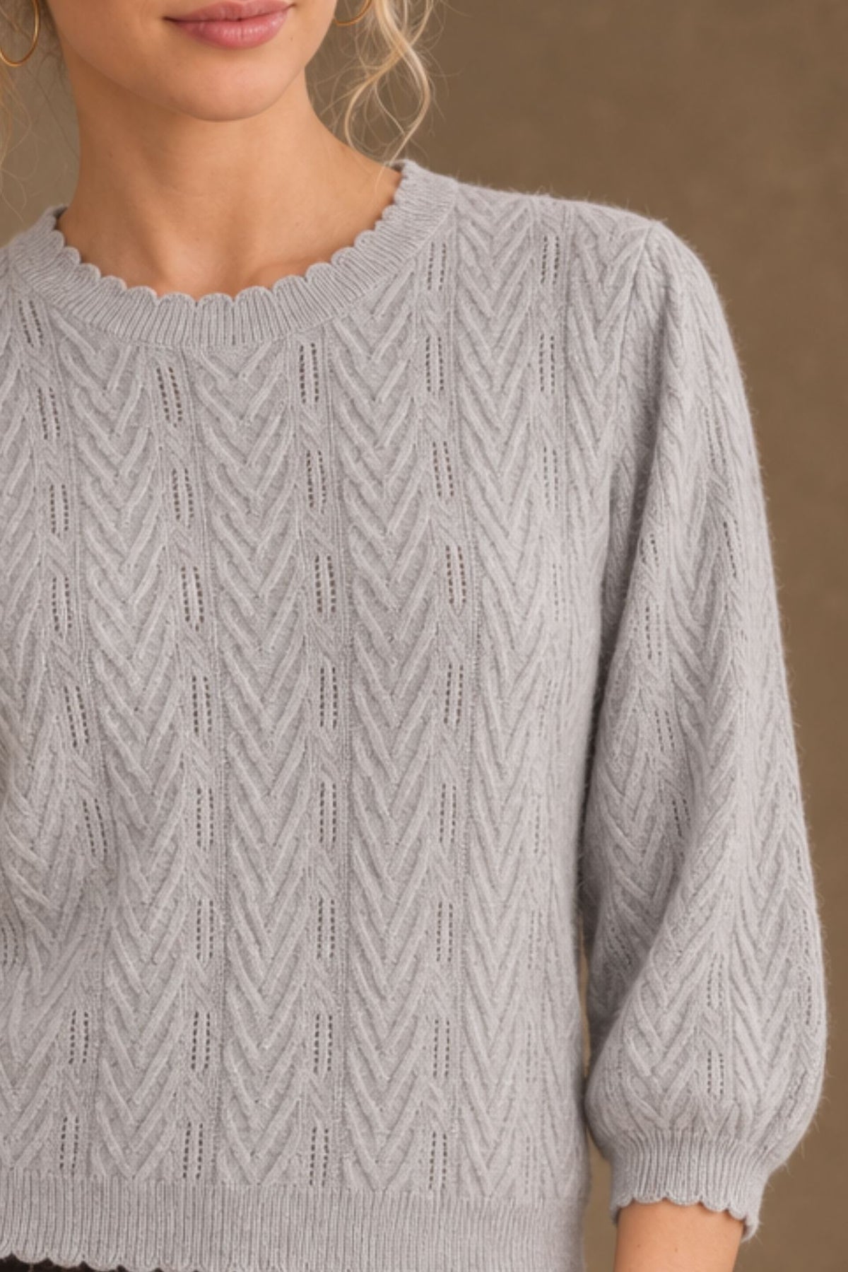 Charlene 3/4 Sleeve Textured Crewneck