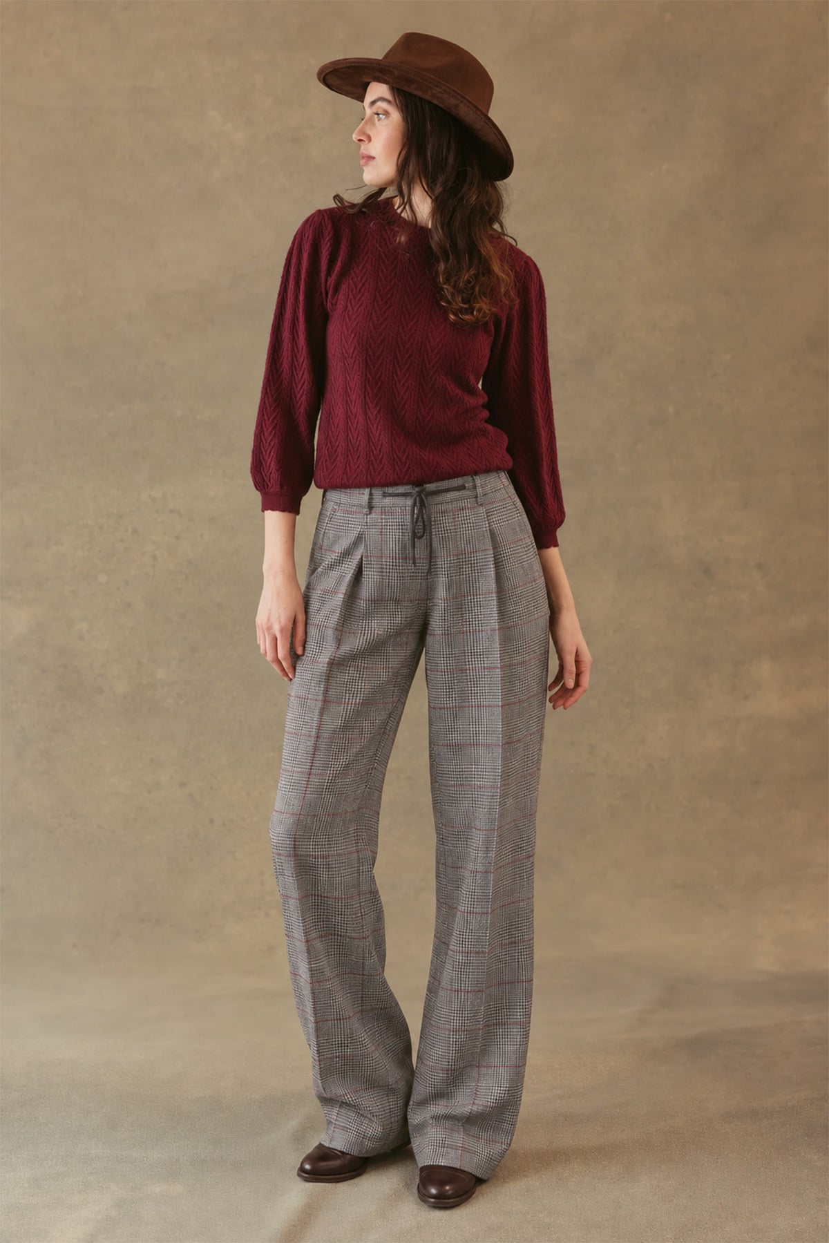 Charlene 3/4 Sleeve Textured Crewneck