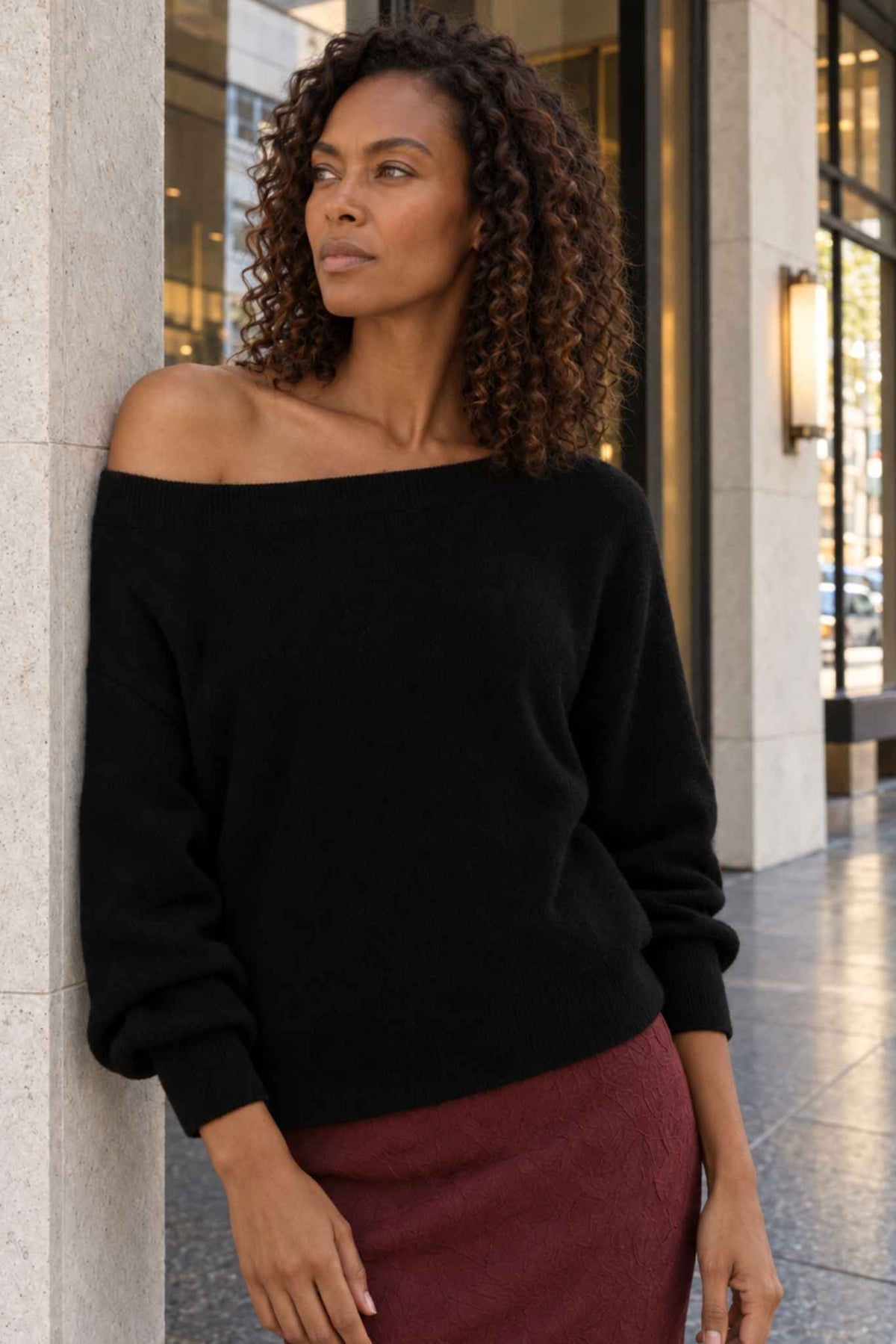 Corry Cashmere Off the Shoulder Sweater