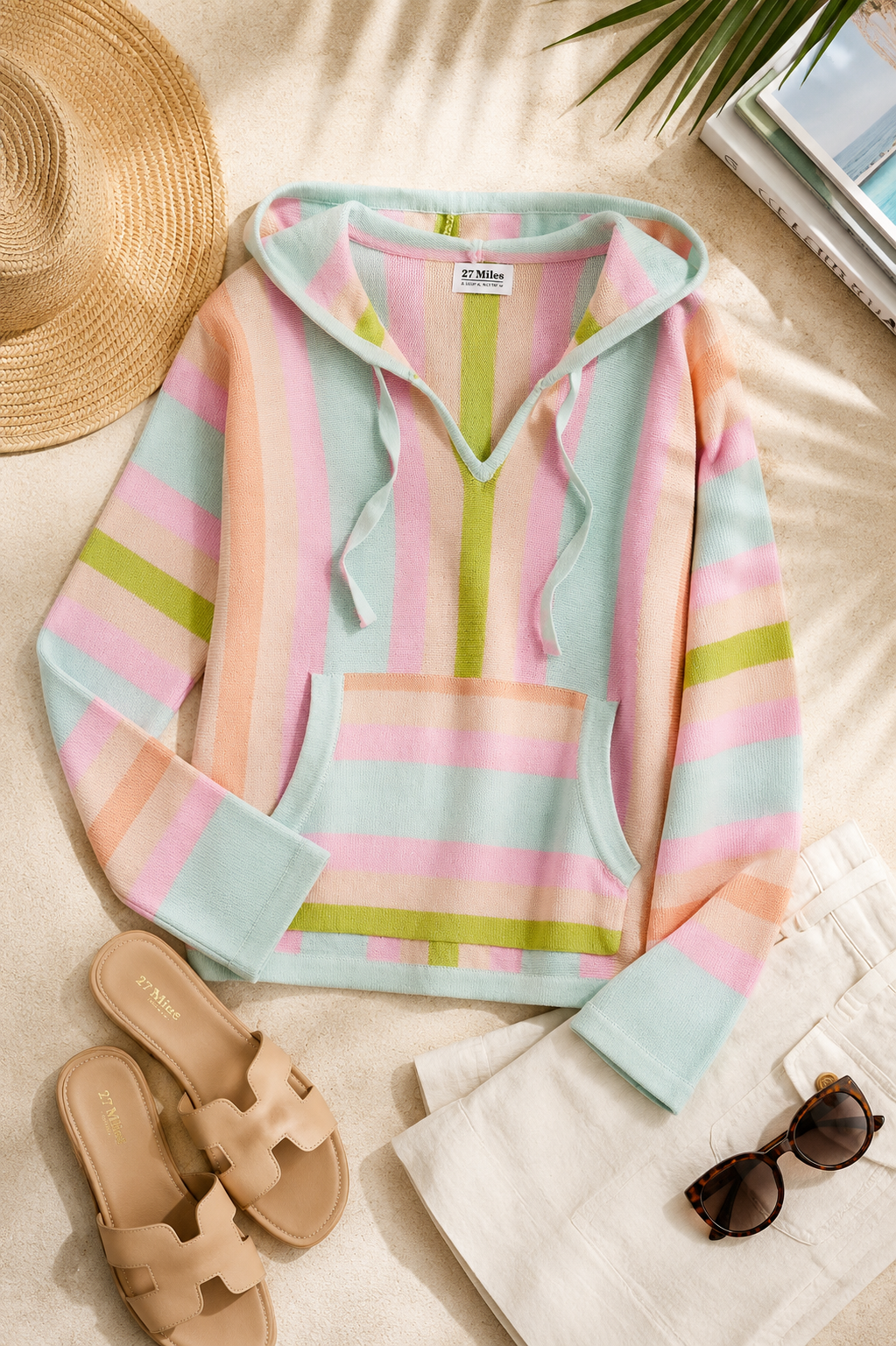 Alani Multi Striped Cotton Baja Hoodie