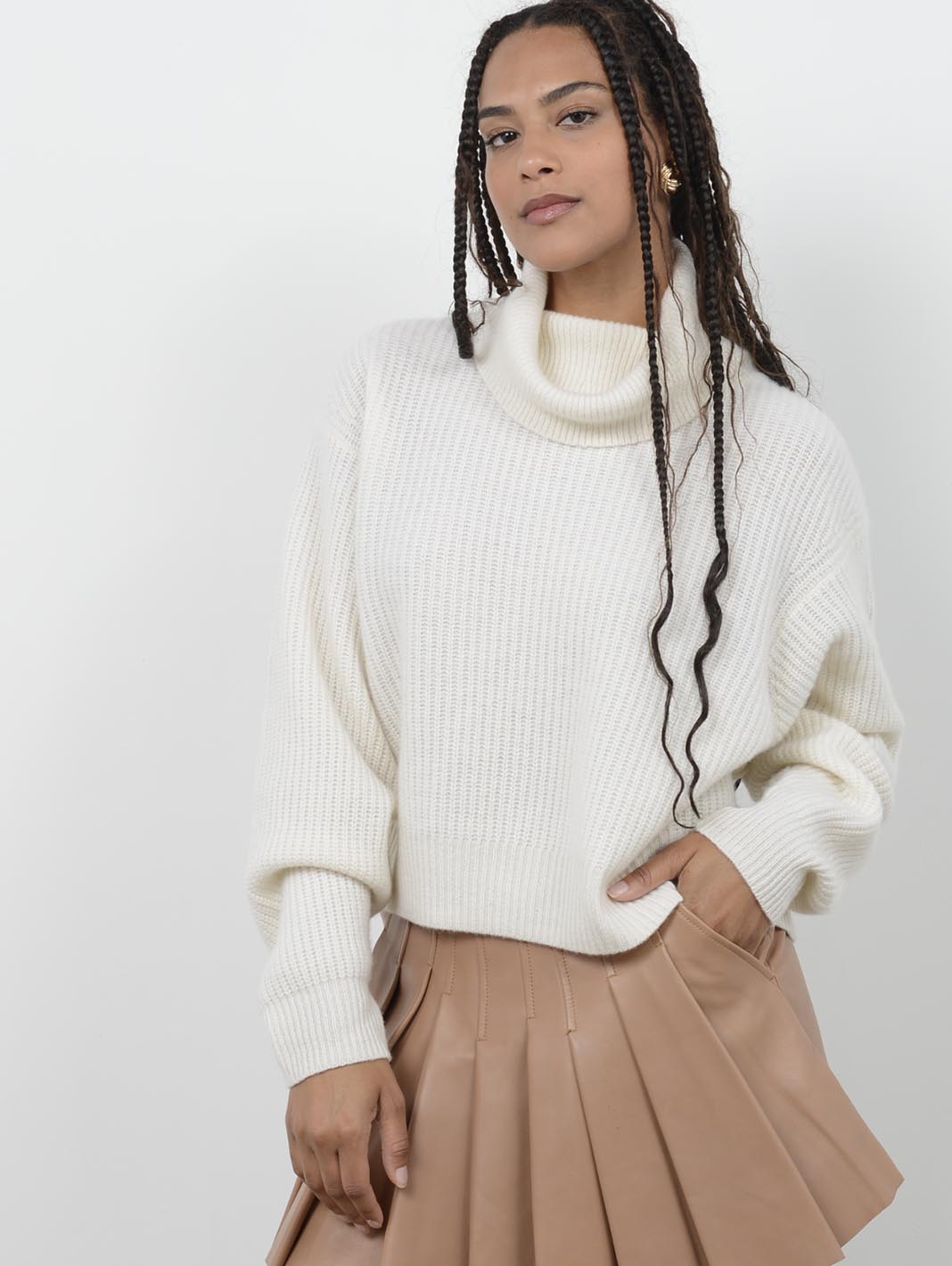 Naia Boxy Cashmere Cropped Turtleneck Pullover for Women