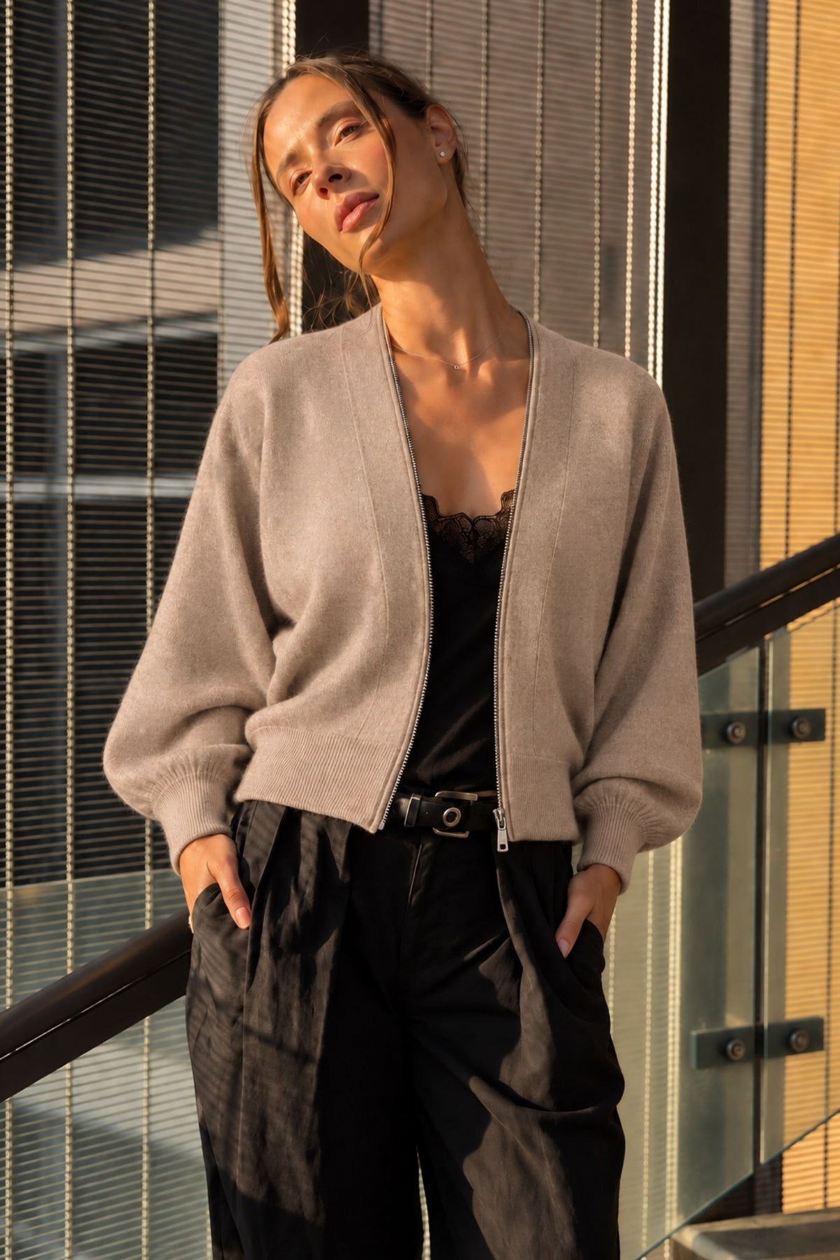 Gayle Cashmere Blend Zip Cardigan
