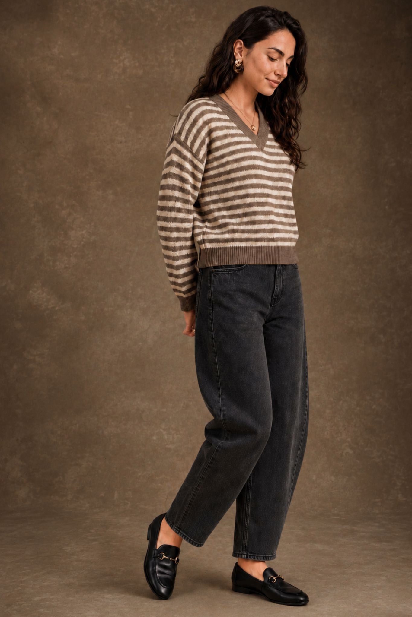Mandee Cotton Cashmere Stripe V-Neck Pullover