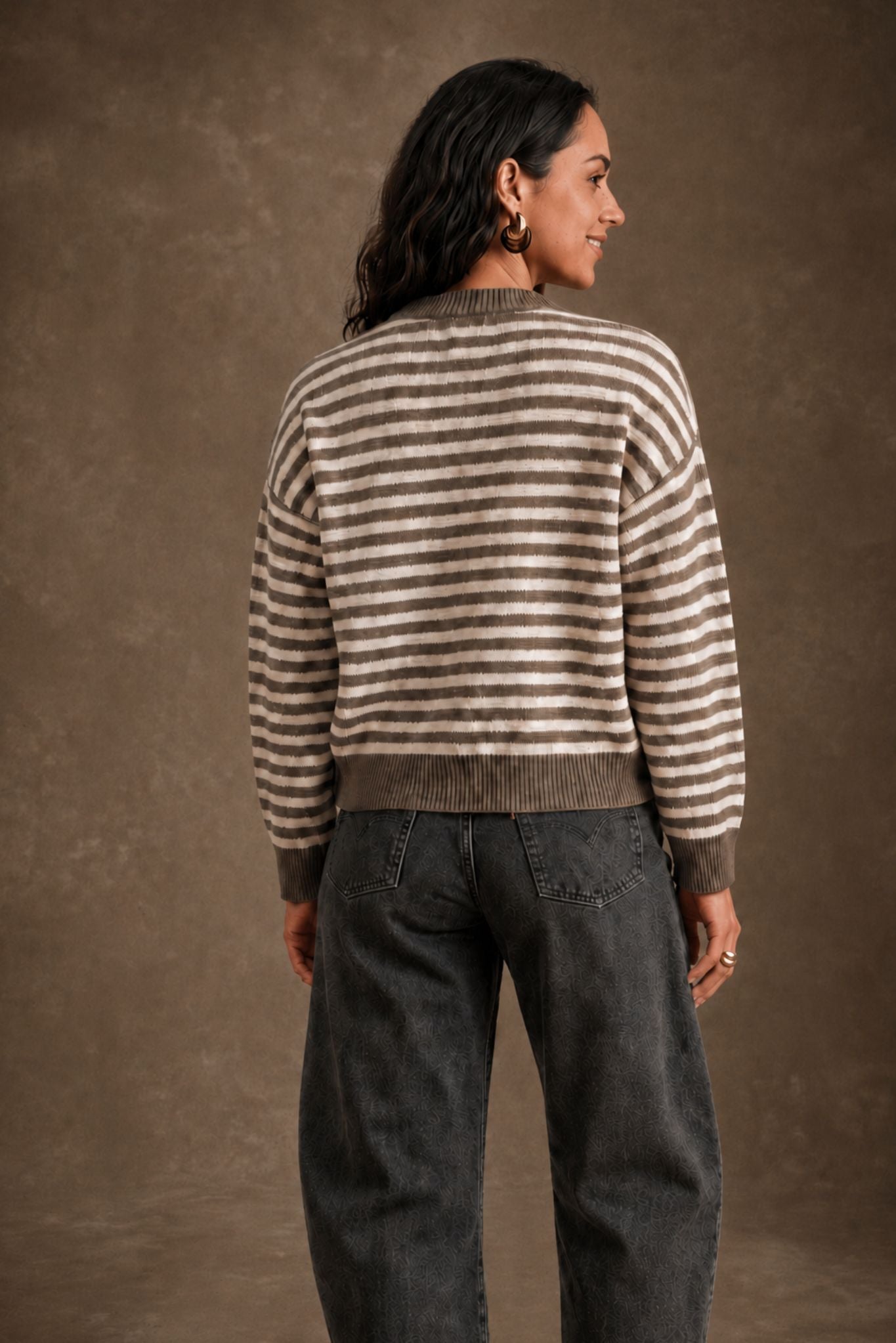 Mandee Cotton Cashmere Stripe V-Neck Pullover