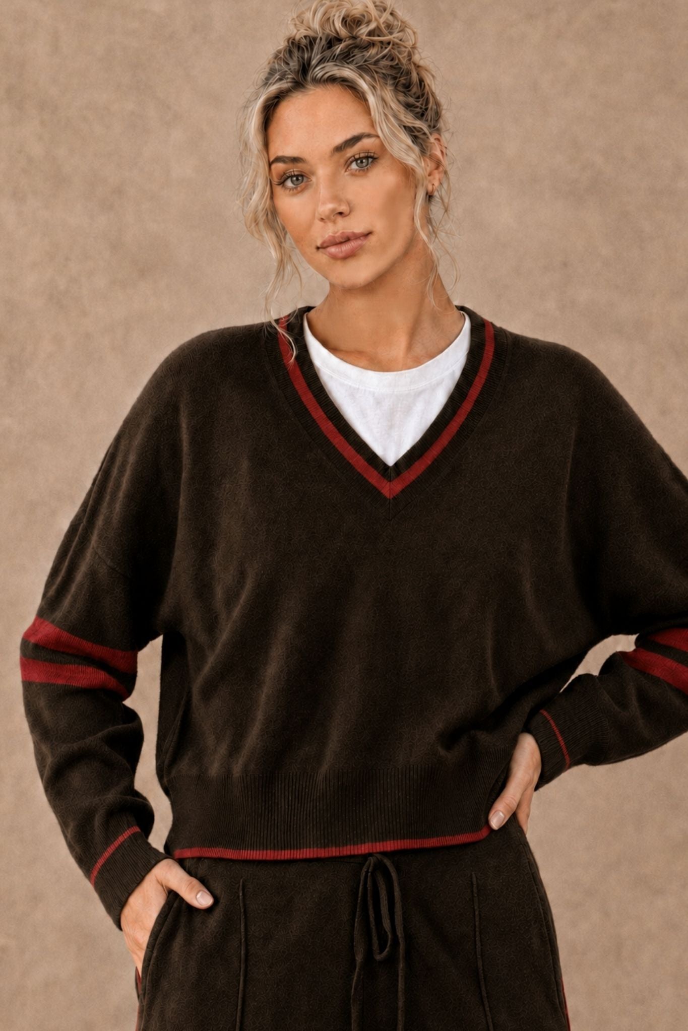 Ashley Cashmere Varsity V Neck